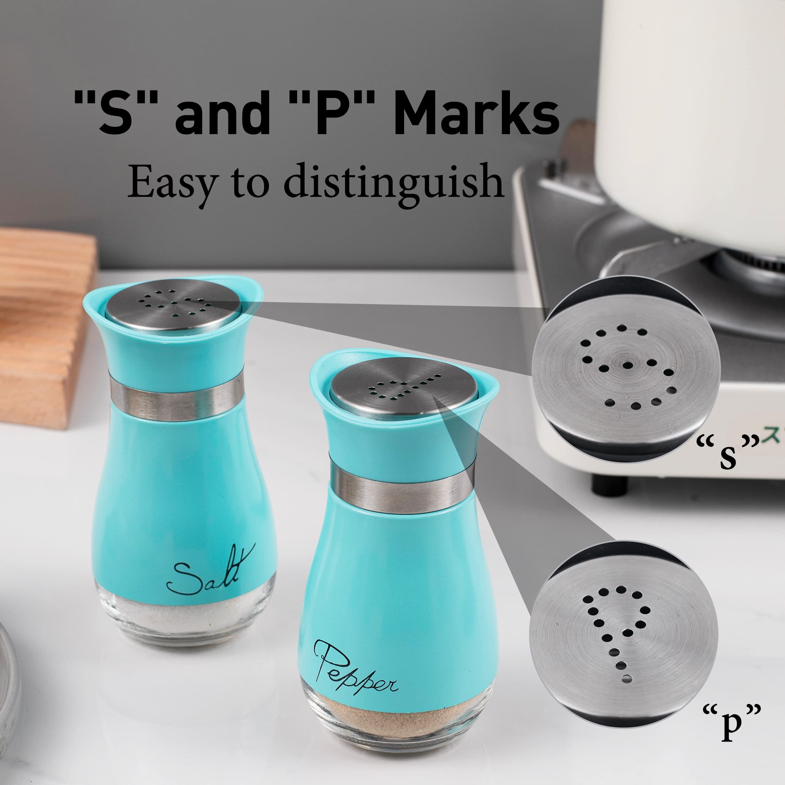 Salt And Pepper Shakers Set, Stainless Steel With Glass Bottle For Table, Rv, Camp, Bbq, Set Of 2, Turquoise