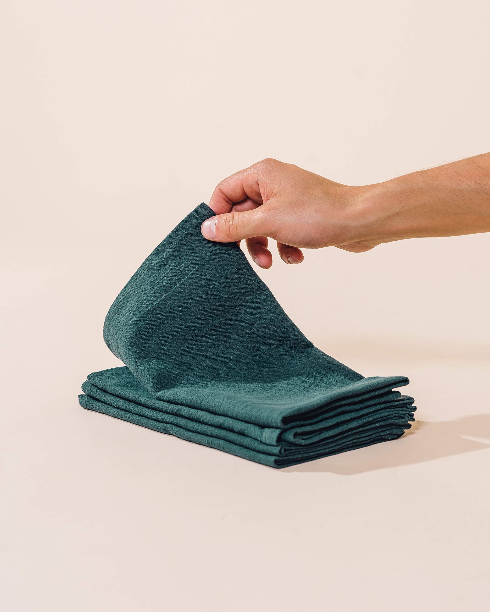 Caldo Linen Dinner Napkins - Rustic- Soft And Durable Cloth - Washable And Reusable- 4 Pack - 20X20 Inch (Spruce)