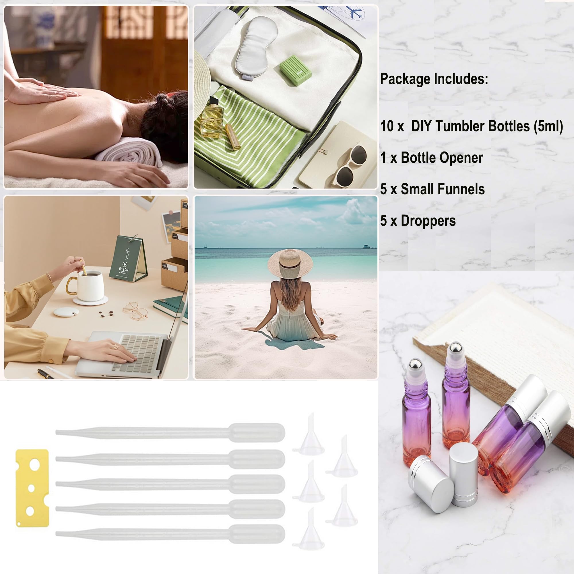 Jiuwu 10 Pack 5Ml Essential Oil Roller Bottles Purple-Orange Gradient Roller Bottles With Stainless Steel Roller Balls And Silve