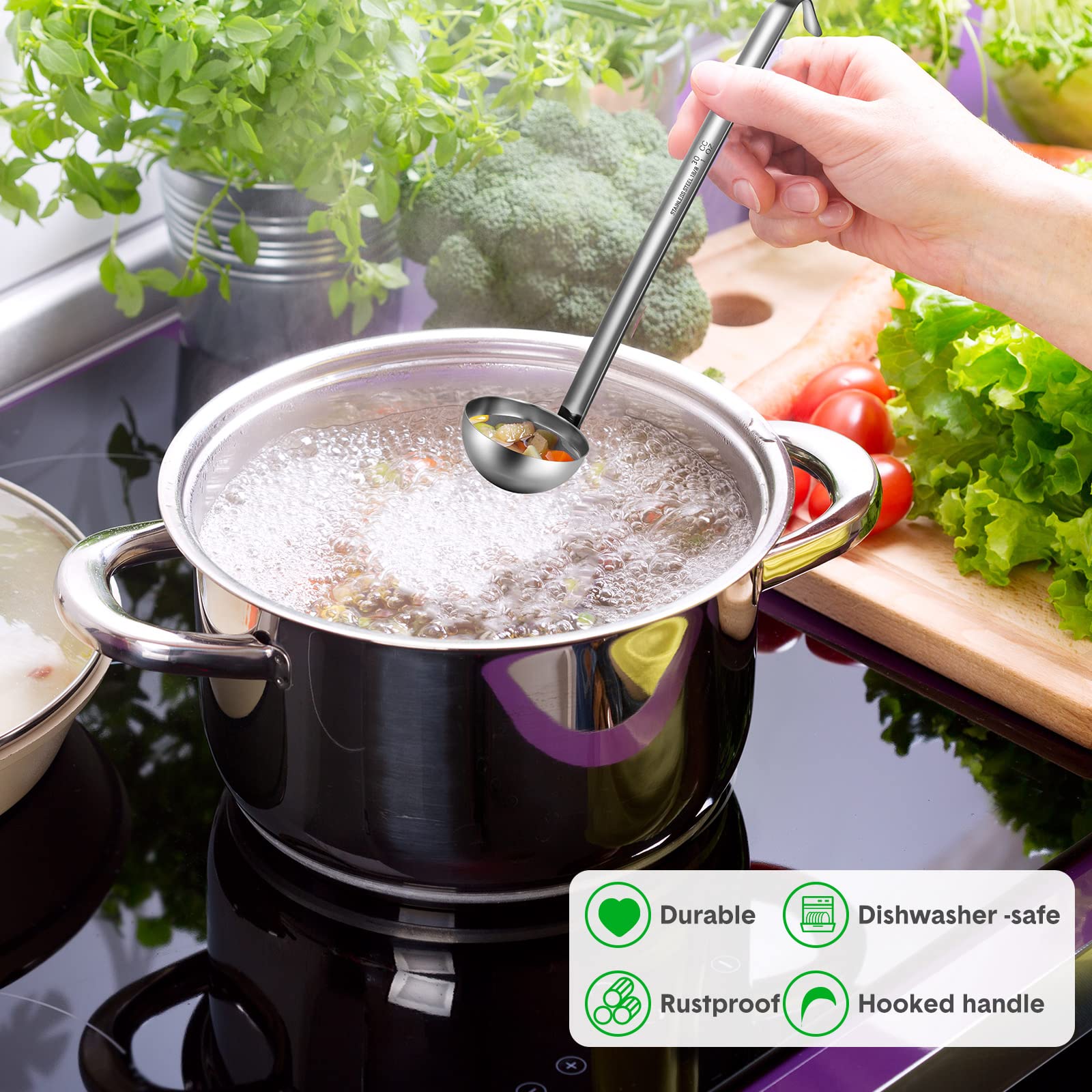 Potchen 10 Pieces Stainless Steel Soup Ladle Sturdy Soup Ladle With Long Handles Portion Control Serving Spoons For Cooking Soup