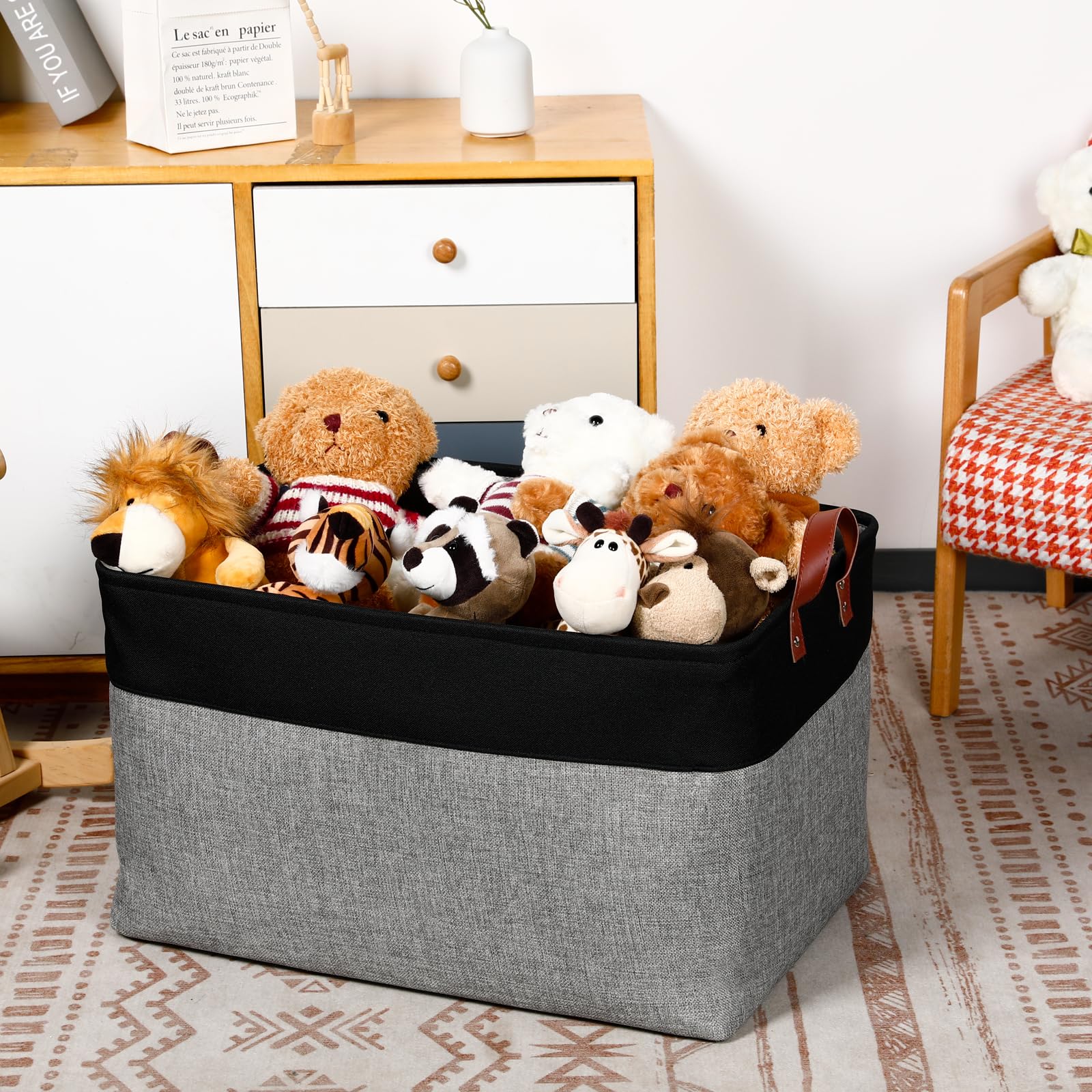 Dullemelo Extra Large Canvas Fabric Storage Basket, 70L Foldable Closet Storage Bin With Handles, 22'' Large Blanket Basket Livi