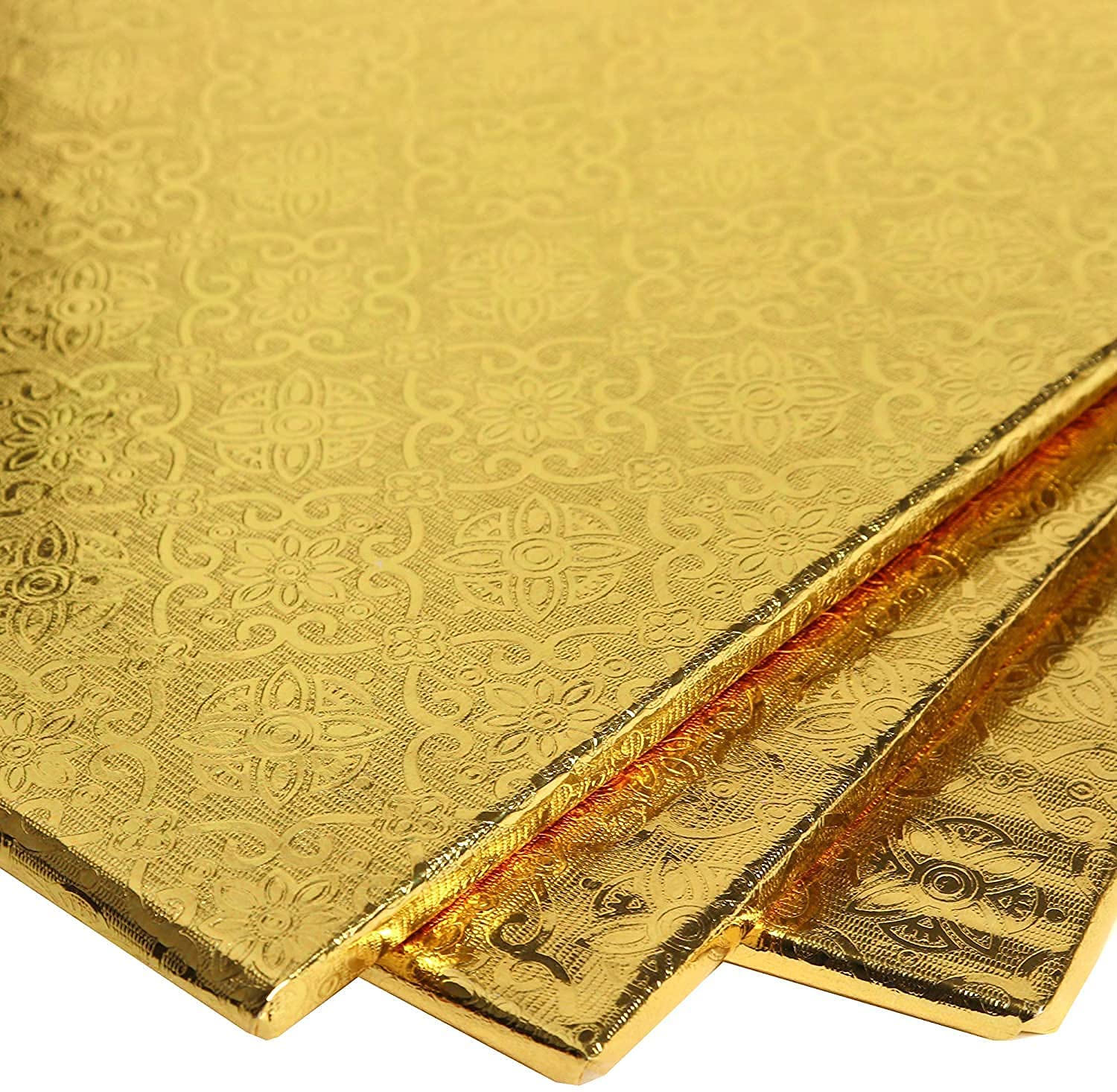 O'Creme Gold Wraparound Square Cake Pastry Drum Board 1/4 Inch Thick, 12 Inch X 12 Inch - Pack Of 10