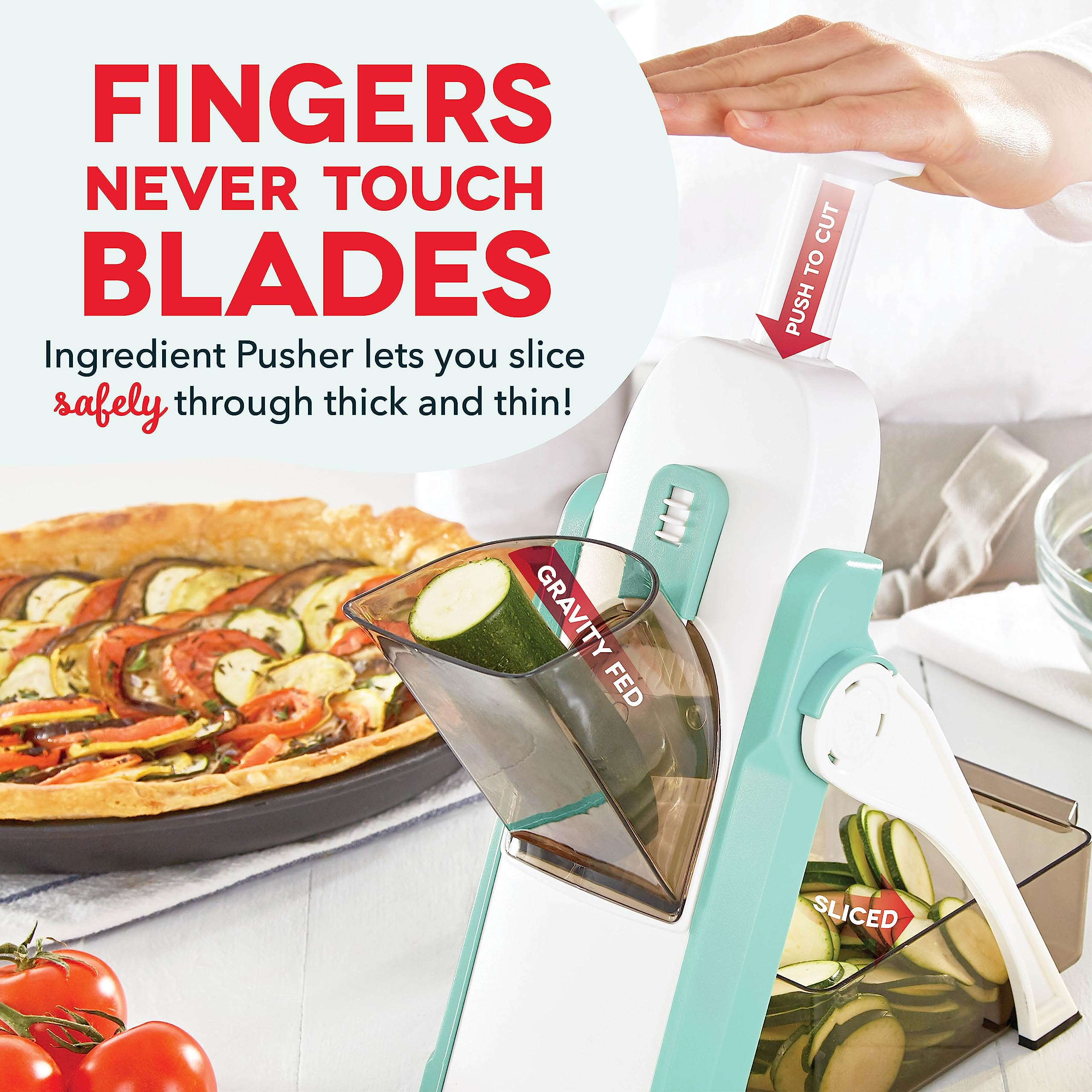 Dash Safe Slice Mandoline Slicer, Julienne + Dicer For Vegetables, Meal Prep & More With 30+ Presets & Thickness Adjuster - Aqua