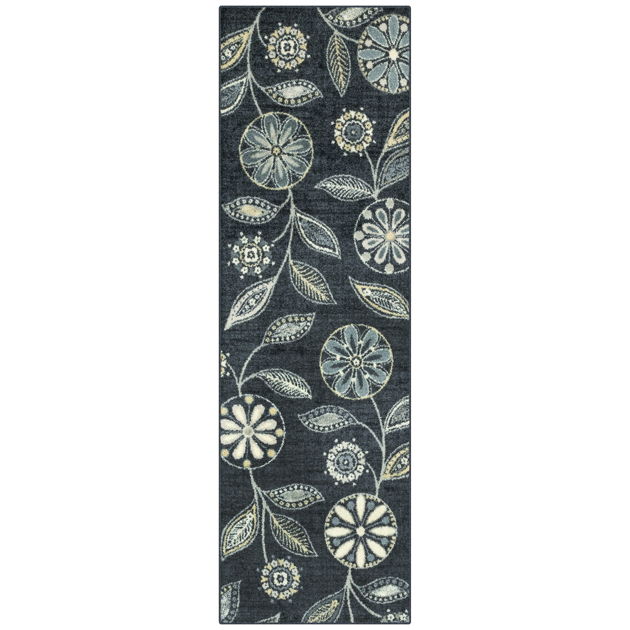 Maples Rugs Reggie Floral Runner Rug Non Skid Hallway Entry Carpet [Made in USA], Persian Blue, 26 x 8