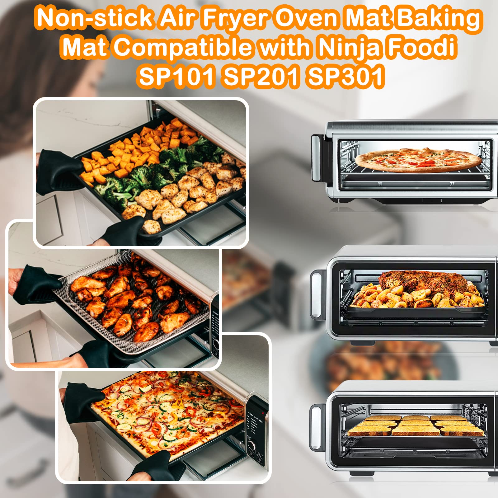Palksky Air Fryer Oven Liners 4 Pcs Compatible With Ninja Foodi Sp101 Sp201 Sp301, Non-Stick Air Fryer Toaster Oven Mat(14 * 12I