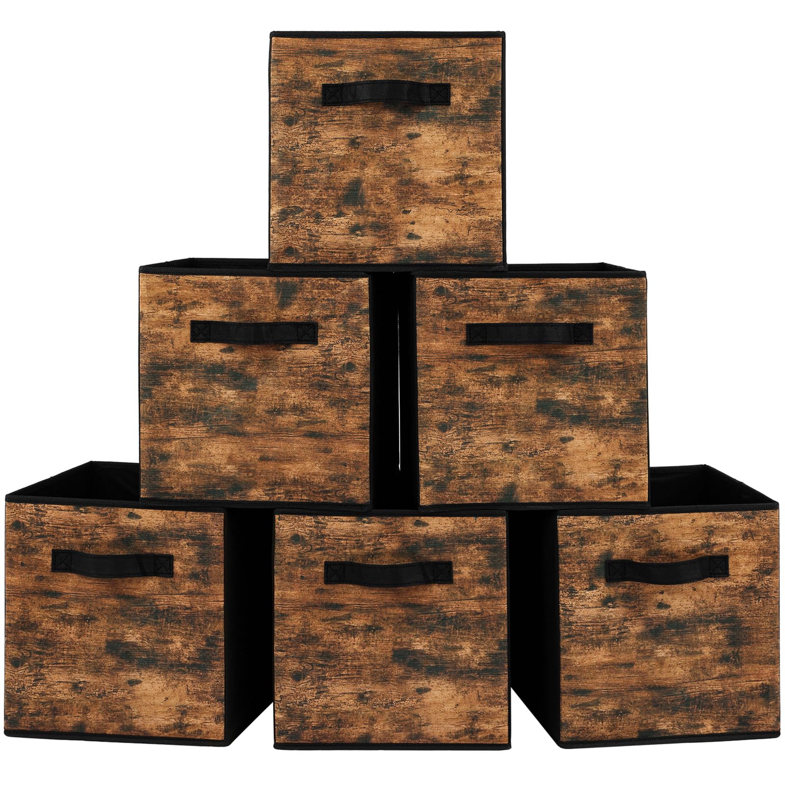 Stero Fabric Storage Cubes, 6 Pack Foldable Storage Bins With Handle, 11 Inch Storage Baskets Box For Shelves, Closet, Organizer