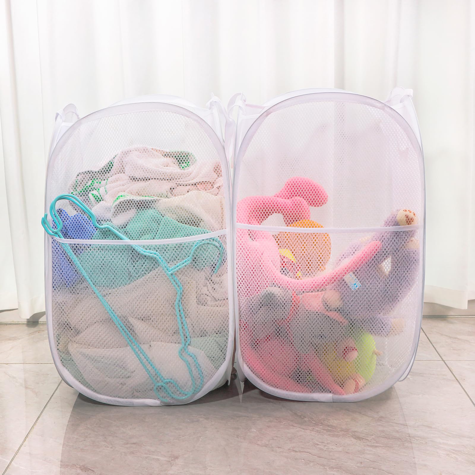 Collapsible Mesh Laundry Basket,Pop Up Laundry Hamper-Easy Storage, Ideal For Home And Travel Use (2 White)