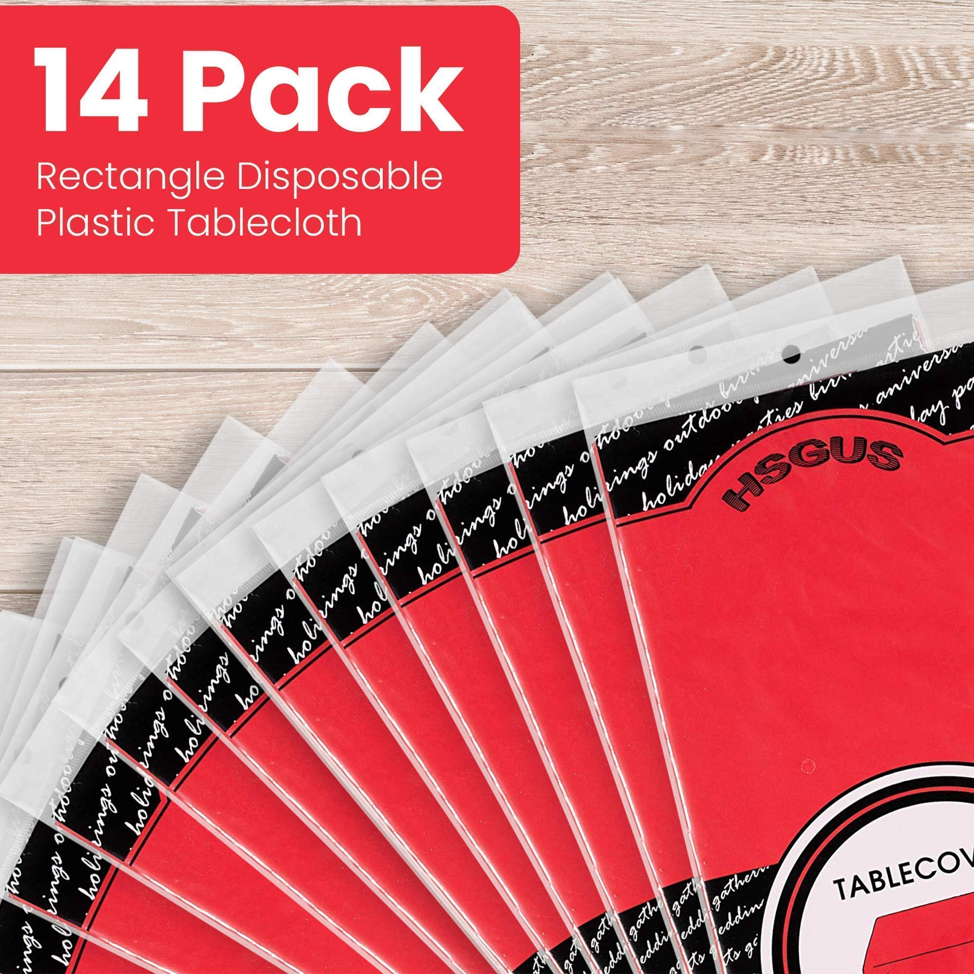 14 Pack Premium Red Plastic Tablecloth - 54 X 108 In. Disposable Rectangle Plastic Table Cloth - Decorative Rectangle Table Cove