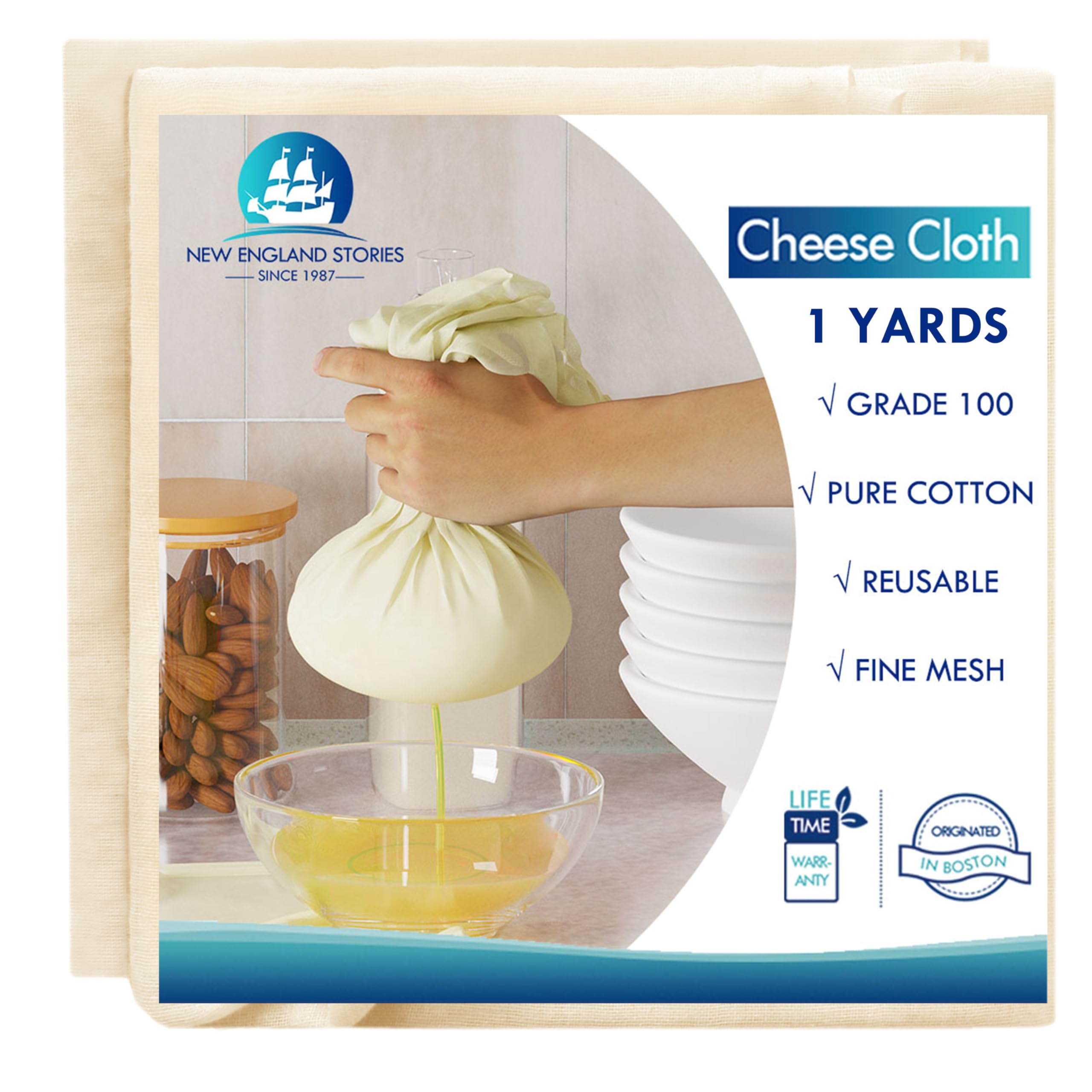 1 Yards Reusable Cheesecloth, Grade 100, Cheese Cloth for Straining Craft, 100% Cotton Unbleached Muslin Cloth Strainer for Cook