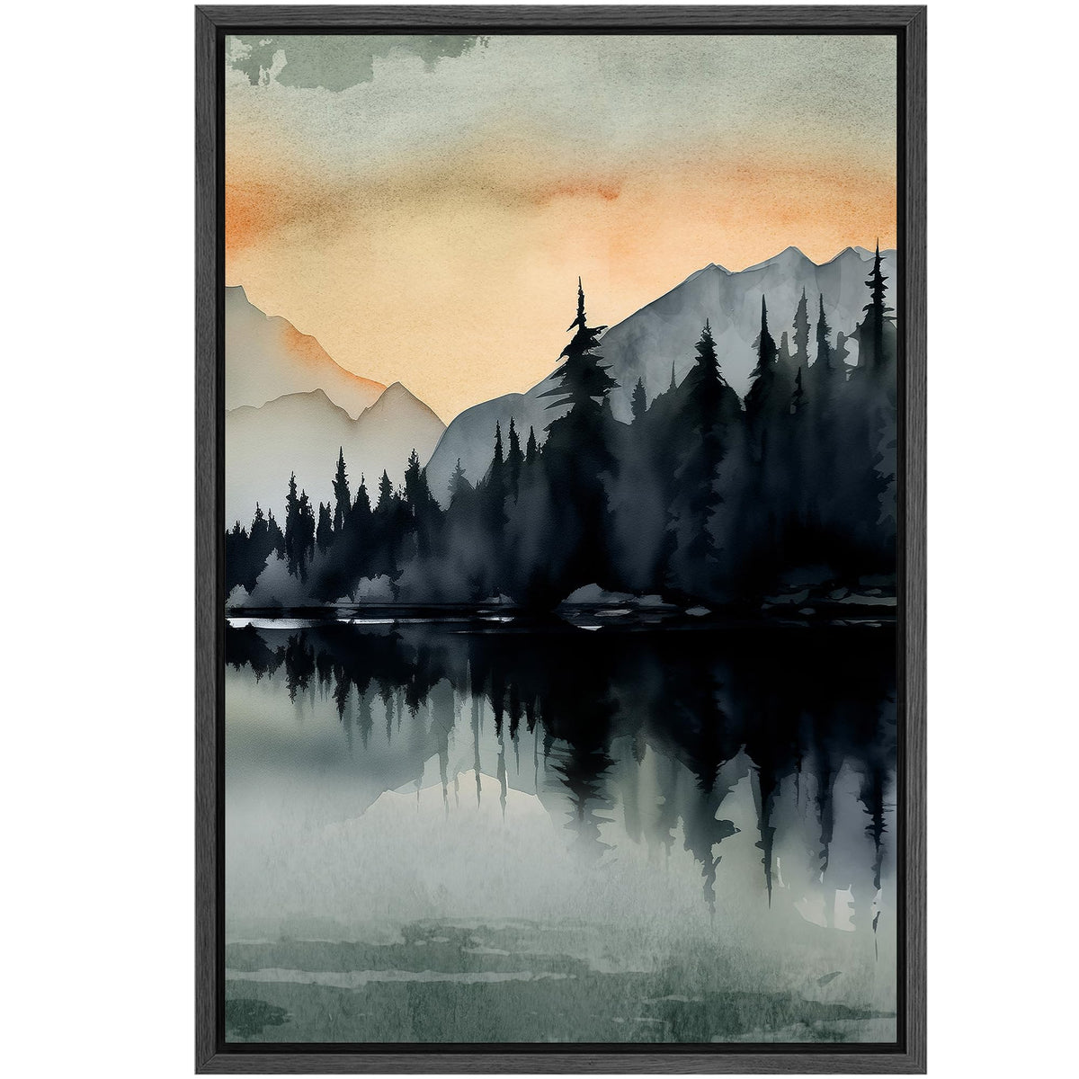 Signford Framed Canvas Print Wall Art Waters And Forest Silhouette Nature Wilderness Illustrations Modern Art Decorative Rustic