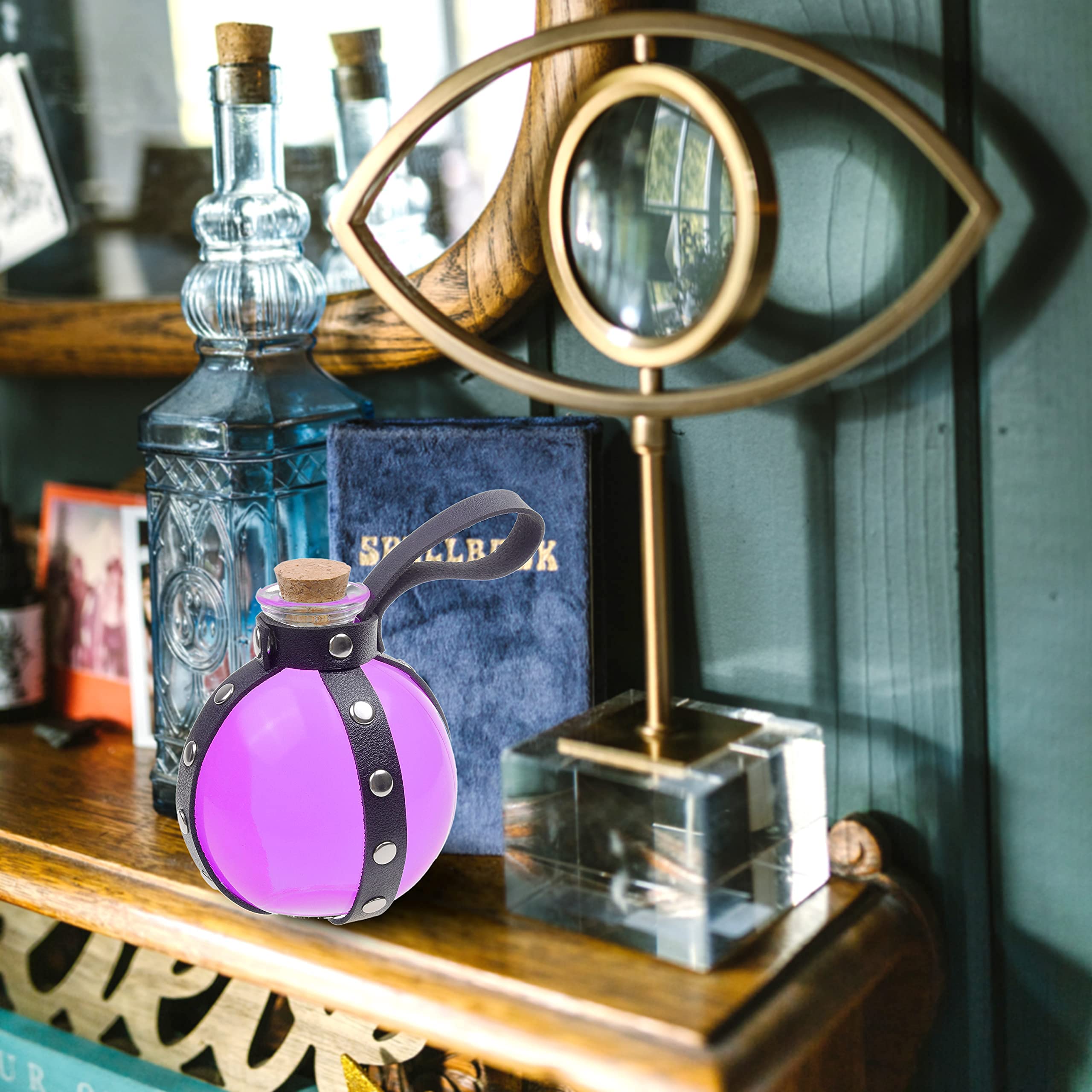 Eco-Fused Cosplay Potion Bottle with Holder - Clear Spherical, Wizard, Witch Costume Accessory - Stopper, Holder, Belt Loop