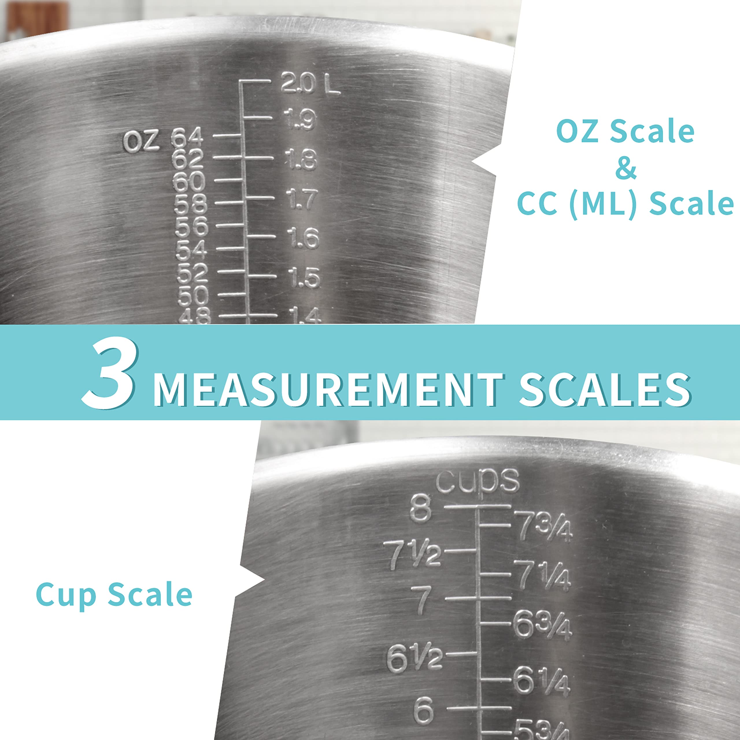 Measuring Cup, Newness Stainless Steel Measuring Cup With Marking With Handle, 64 Ounces (2.0 Liter, 8 Cup)