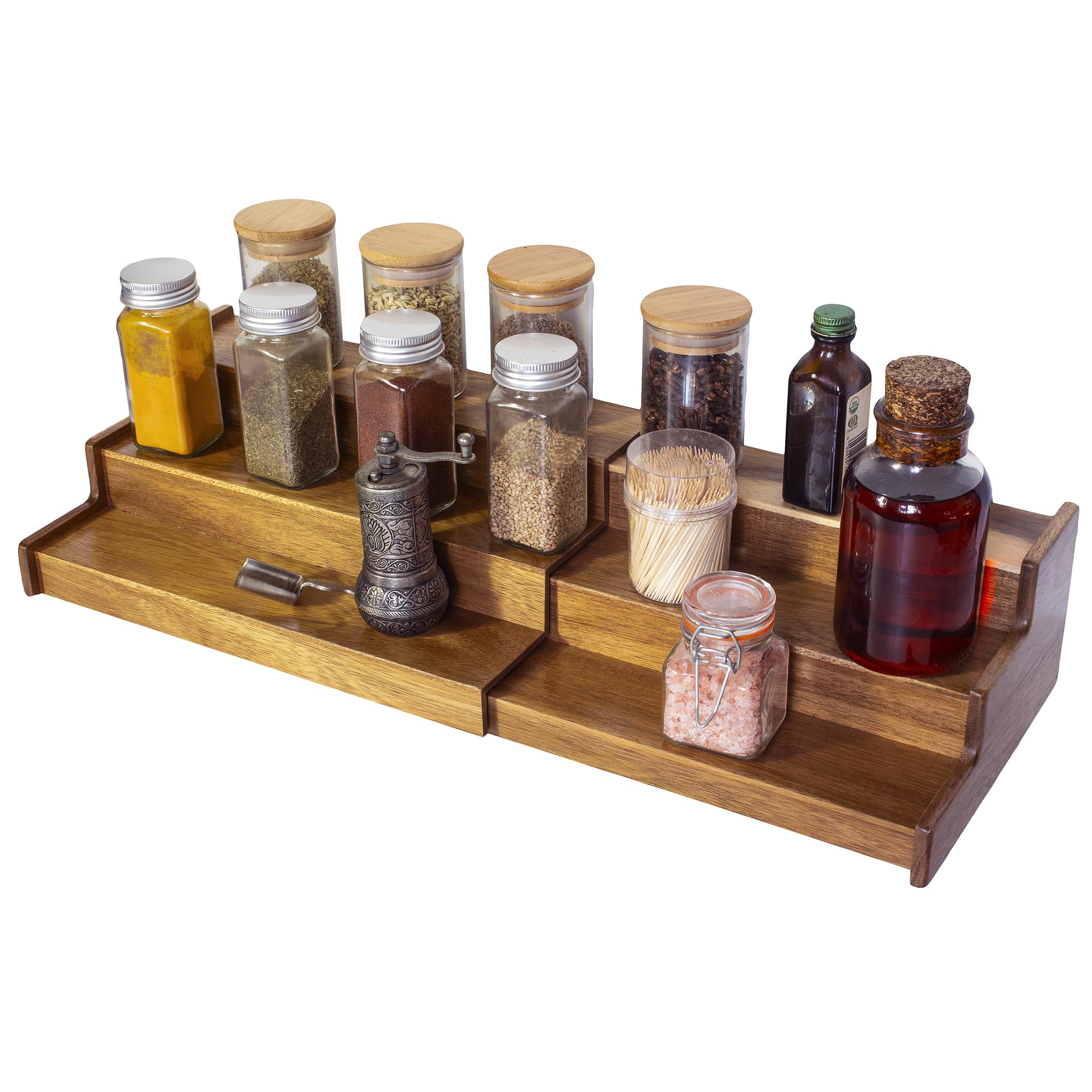 TB Home Acacia Wood 3 Tiered Spice Rack, 3 Tier Spice Organizer for Cabinet or Kitchen