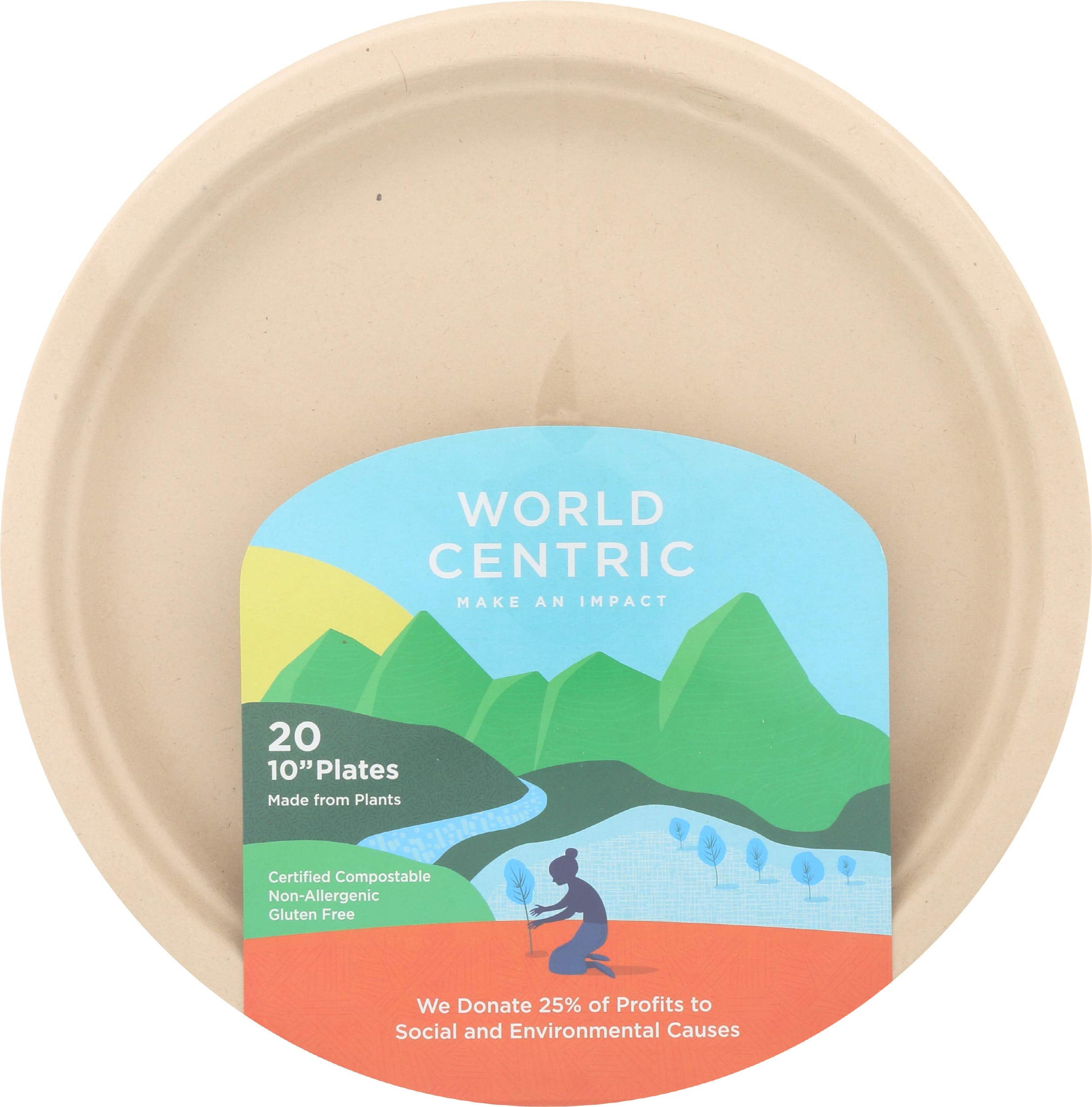 World Centric Wheat Straw/Bagasse Compostable 10Inch Fiber Ripple Edge Plate, 20Piece