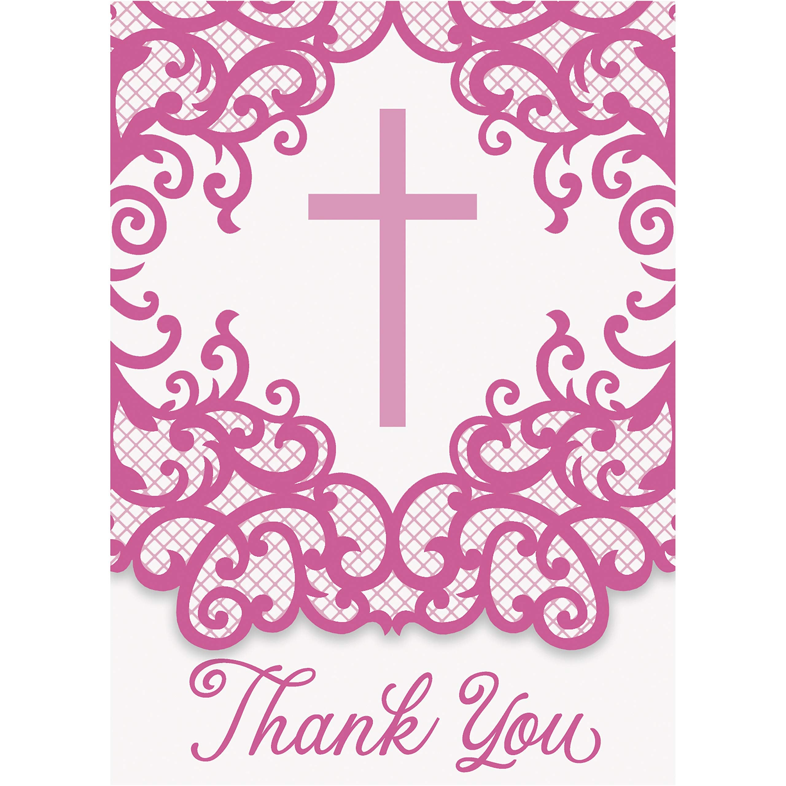 Unique Fancy Cross Thank You Note Cards | 8'' X 4'' | Pink | 8 Pcs