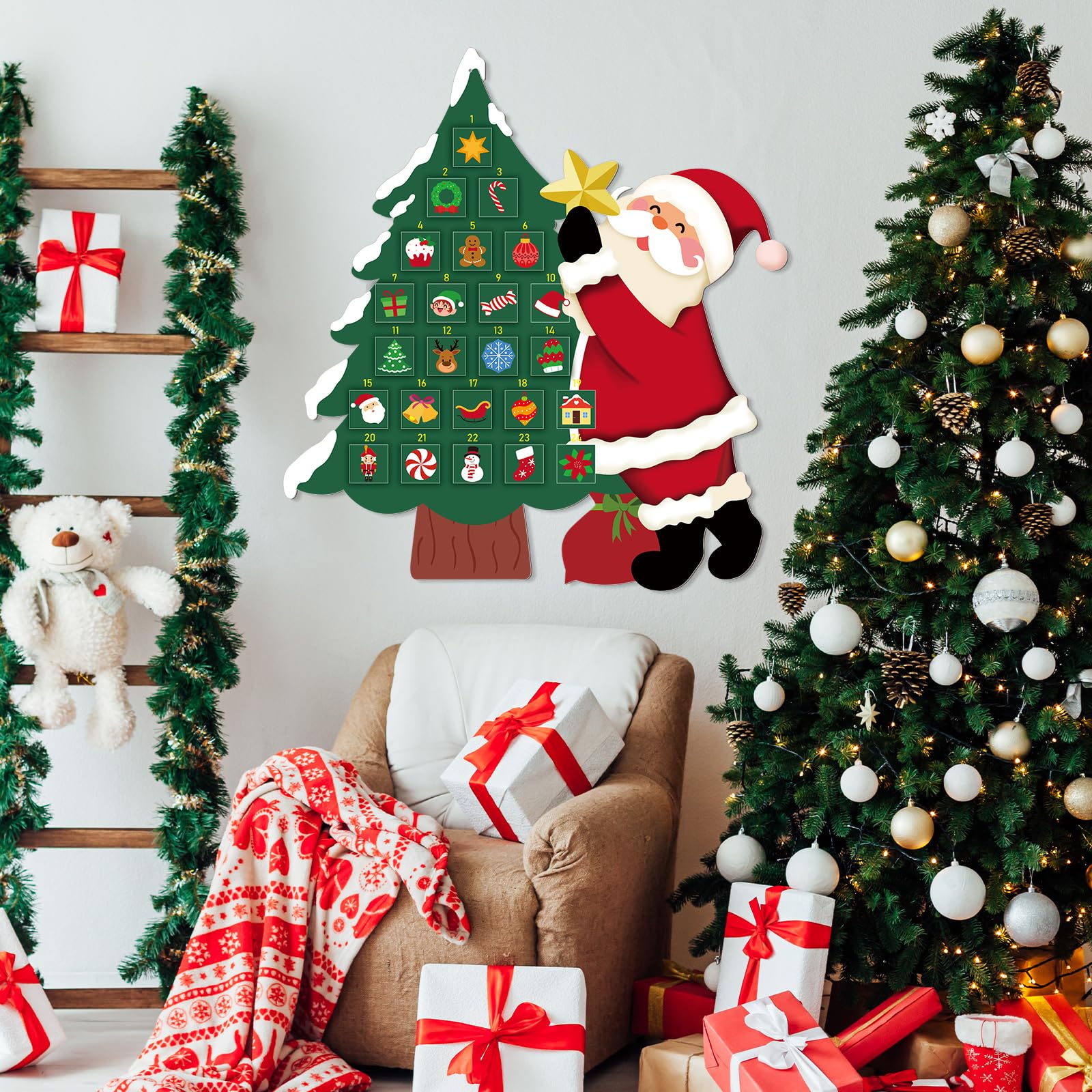 Watersay Christmas Tree Advent Calendar Felt Christmas Tree for Kids Countdown to Xmas with 24 Pockets Countdown Calendar Reusab