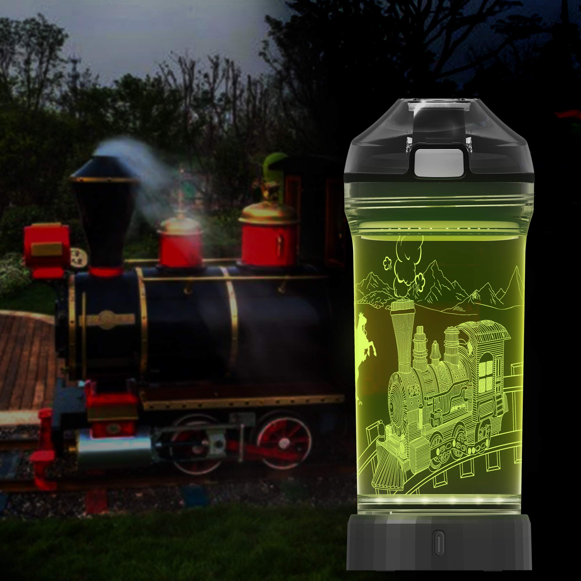 Lightzz Kids Water Bottle with 3D Glowing Train LED Light - Tritan BPA Free - Creative Ideal Travel Cup Train Engine Gift for Back to School Girl Boy Child Holiday Camping Picnic (Train Engine 14 Oz)