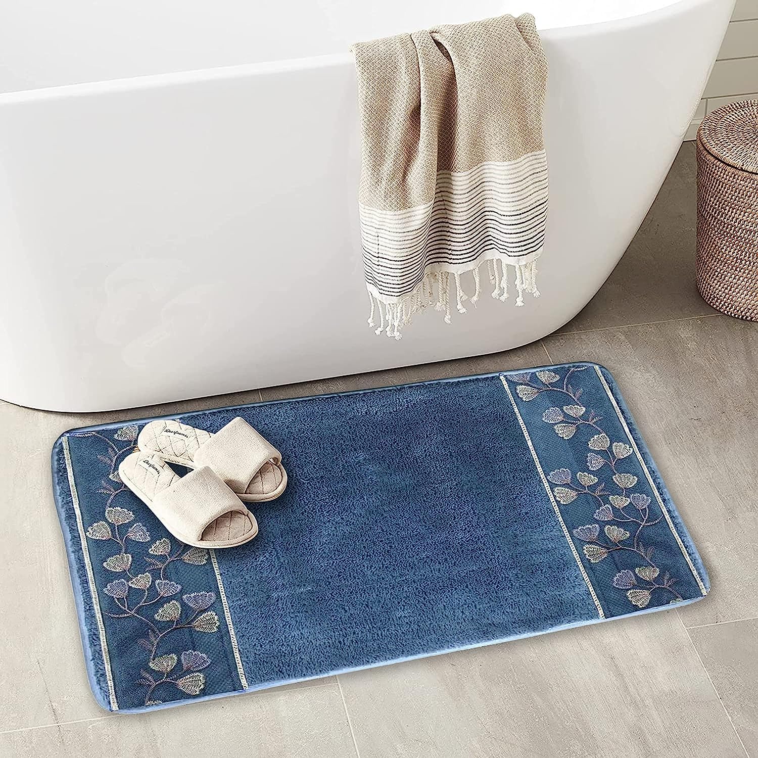 Zahari Home Capri Bathroom Rug Luxury Bath Rug Washable Beautiful Shower Mat Unique Design Stylish Non Slip Shower Mat Royal Blu