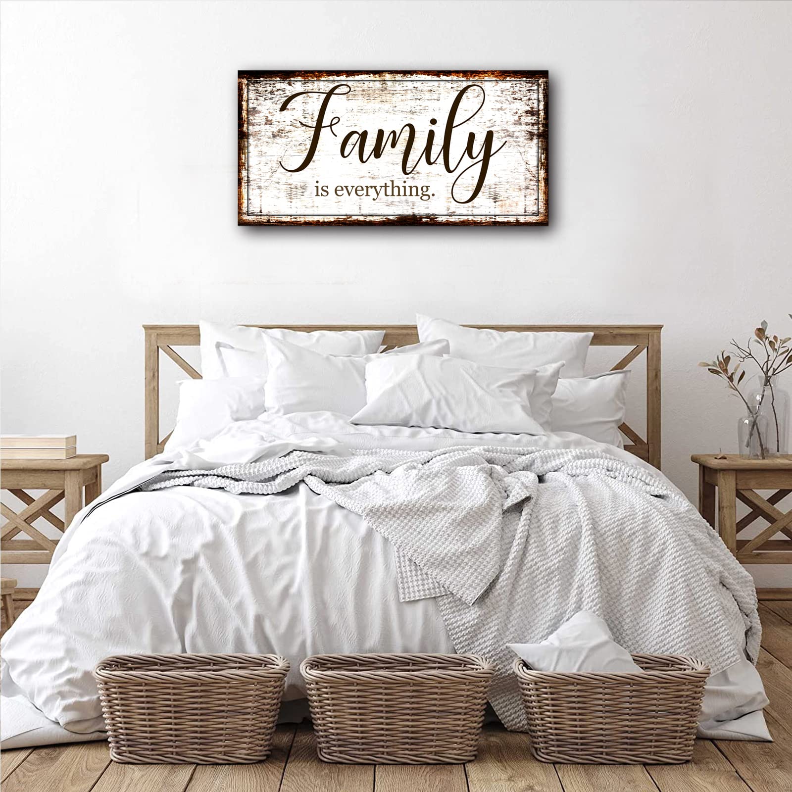 Family Is Everything Wall Decor-Rustic Family Quote Print Canvas For Farmhouse-Family Signs Wall Art-Retro Artwork Wall Decorati