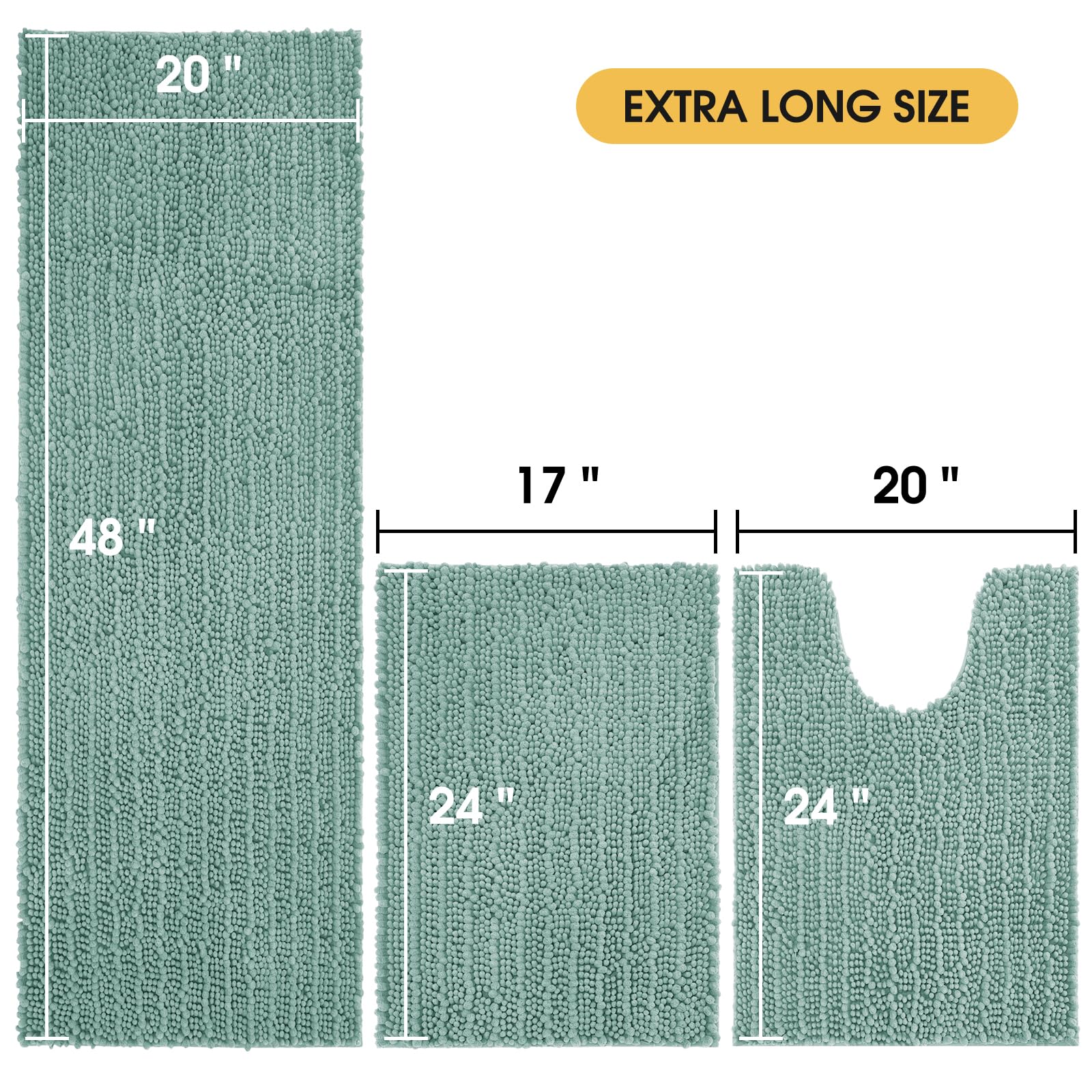 Accumtek Upgrade Extra Eggshell Blue Bathroom Rug Set 3 Pieces Ultra Soft, Thick Absorbent Bath Mats, Non Slip Chenille Toilet M