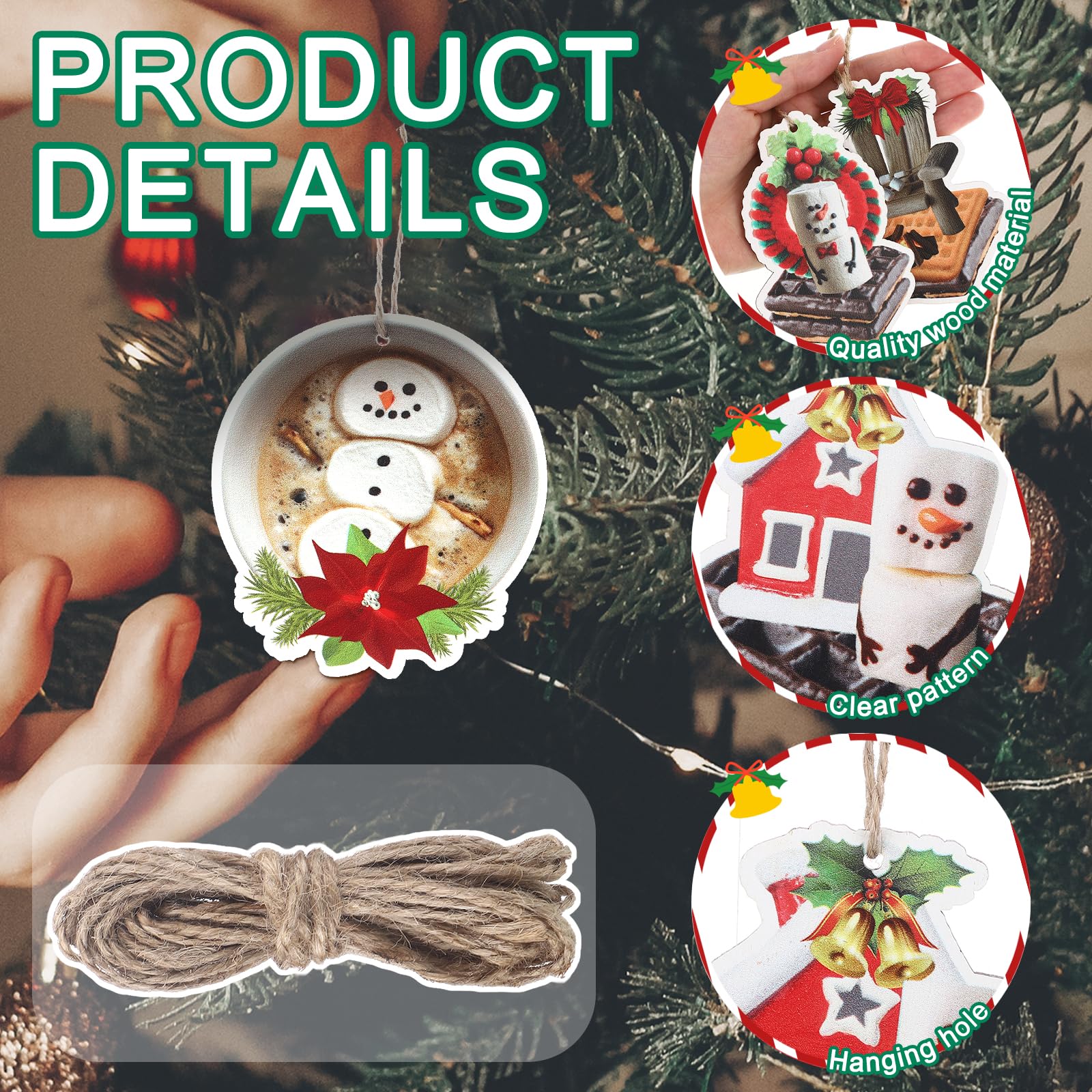 Thyle 36 Pcs S'Mores Ornaments Roasting Marshmallow Christmas Wooden Hanging Ornaments Decorative Christmas Decorations for Xmas