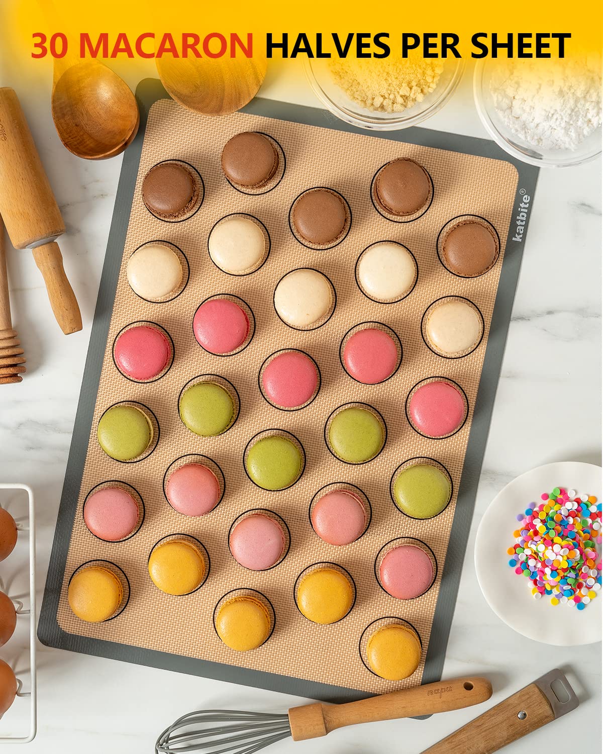 Macaron Silicone Baking Mats, Katbite Silicone Macaroons Baking Mat Set Of 2 Half Sheet (11 5/8'' X 16 1/2'') Reusable & Nonstic