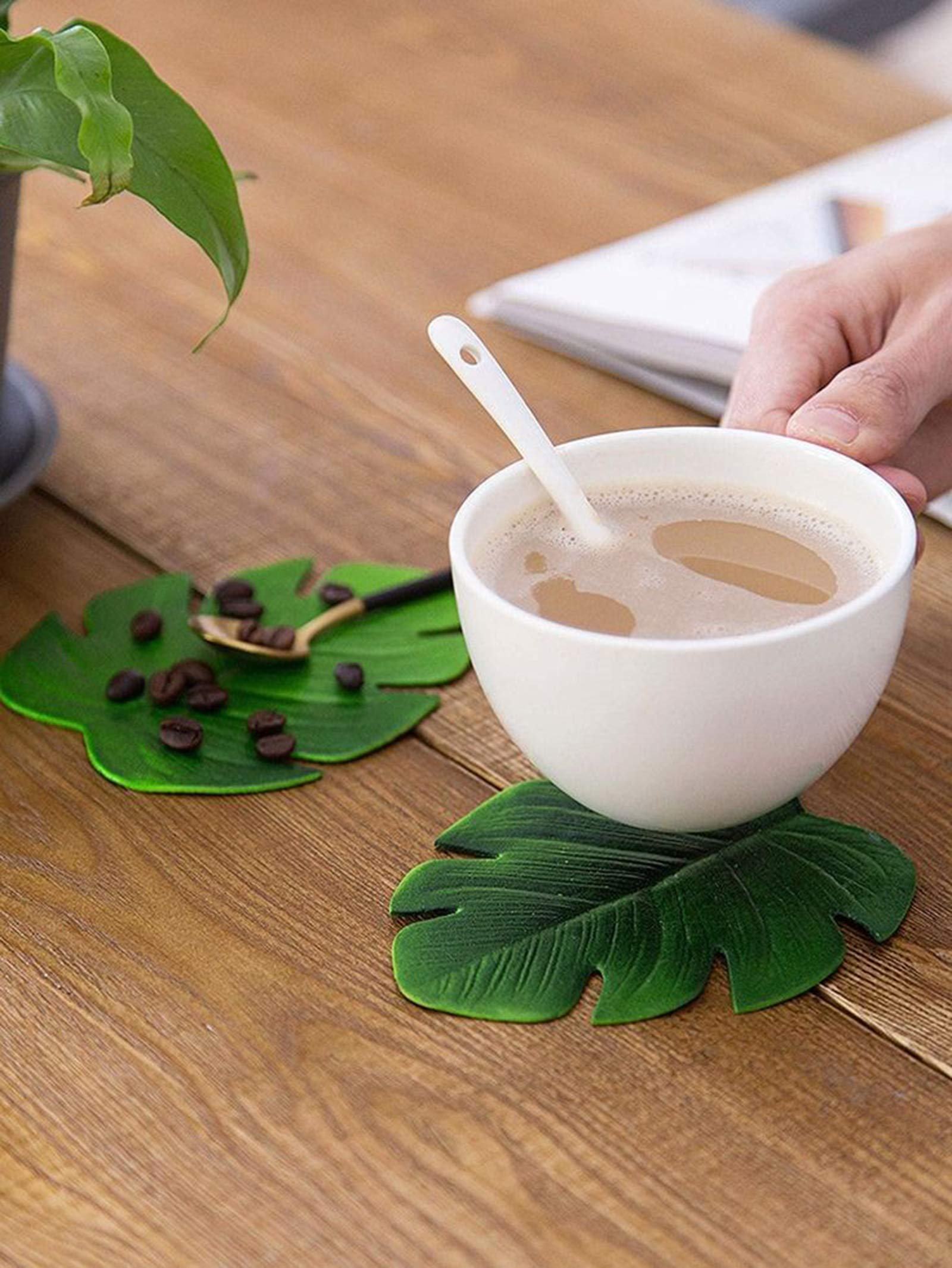 Monstera Leaves Coasters for Coffee Table Turtle Leaf Cup Coaster Set of 4  Coasters for Drinks Wooden Table Christmas Coasters for Drinks Coffee Mug Place Mats for Housewarming Home Decor