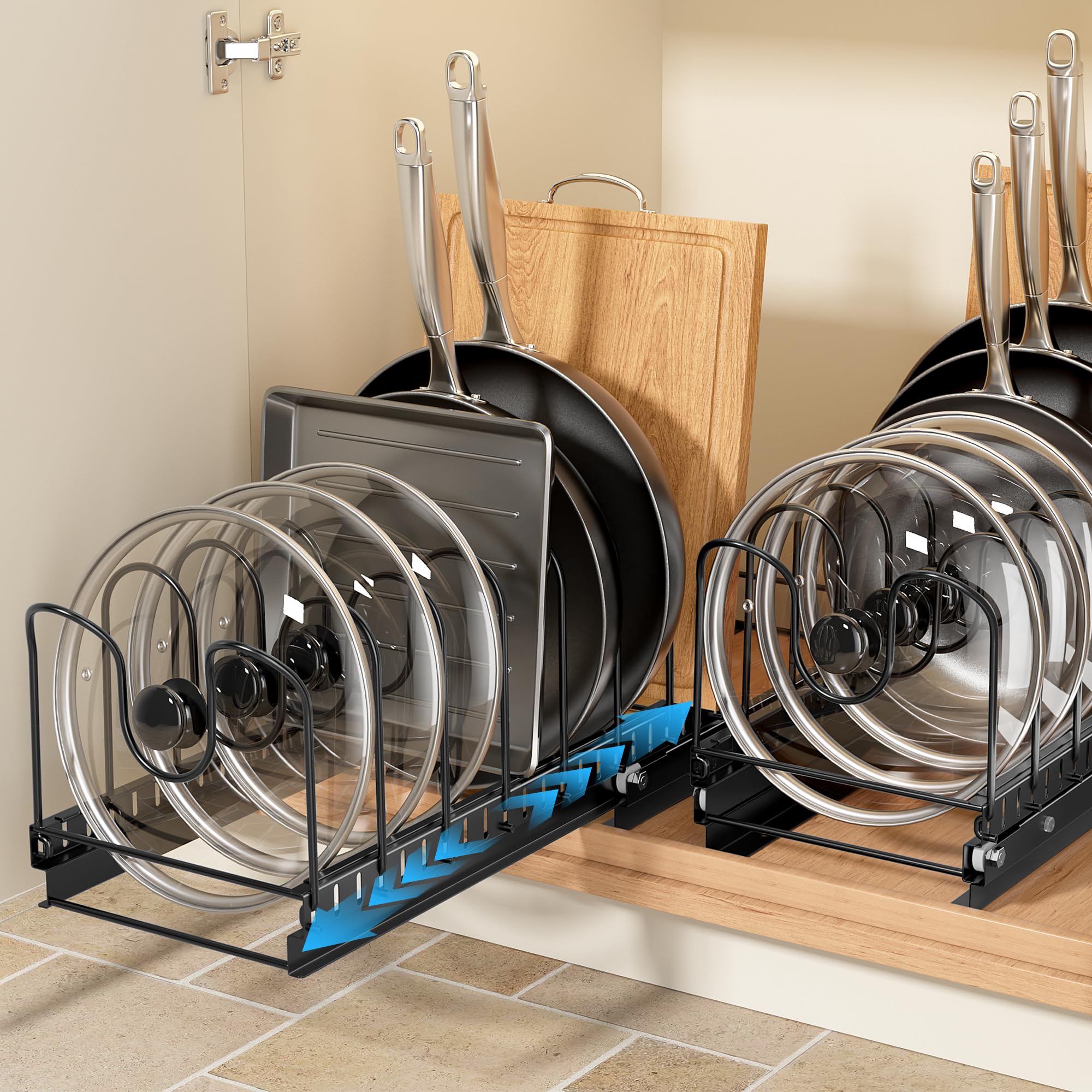 PanPanPal Pull Out Pots and Pans Organizer Under Cabinet, 2 Pack 8 Dividers