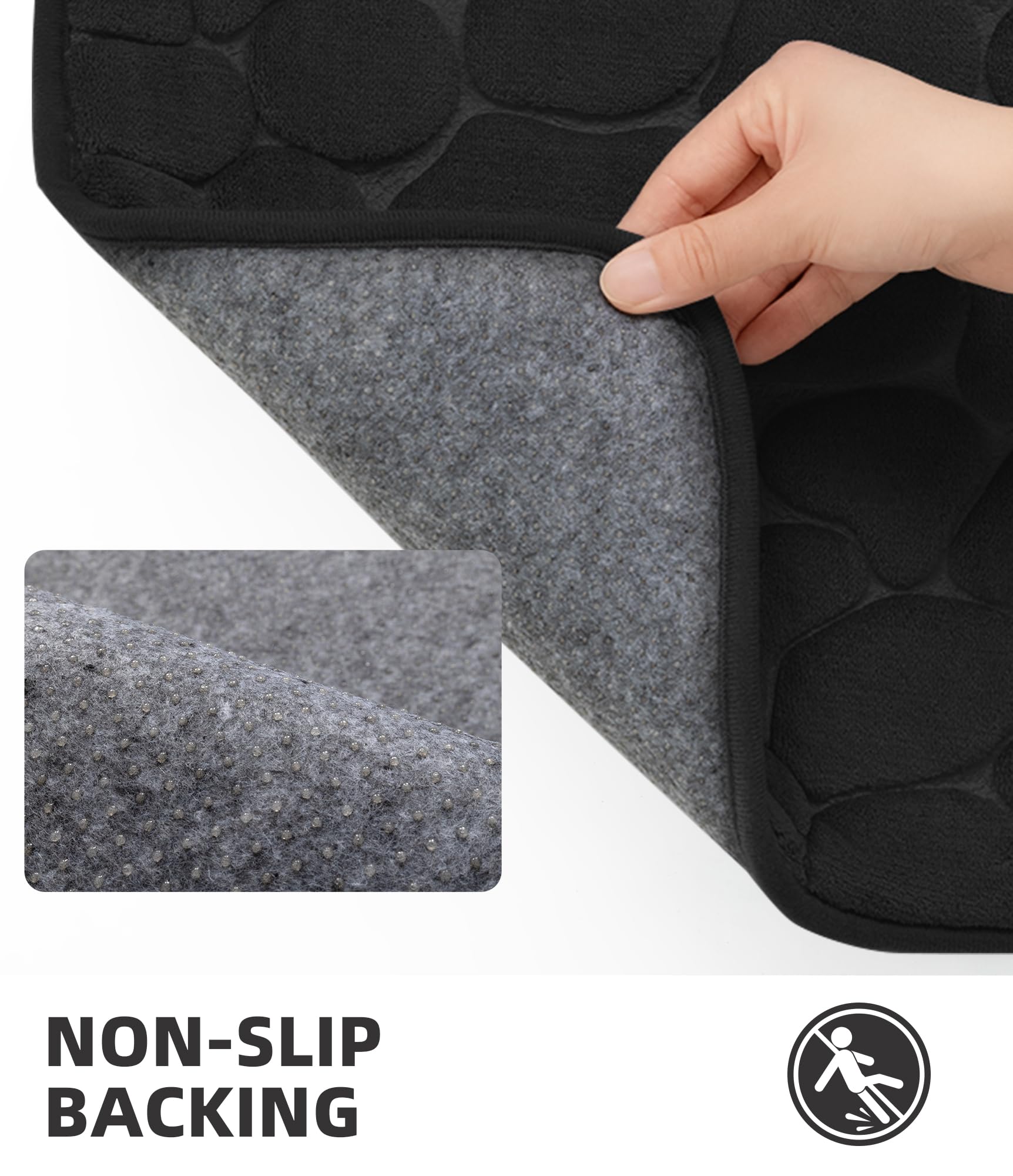 YIHOUSE Memory Foam Bath Mat Cobblestone Bathroom Rugs Super Water Absorbent Bath Mats for Bathroom Machine Washable Bath Rugs(17 x 24 Black)