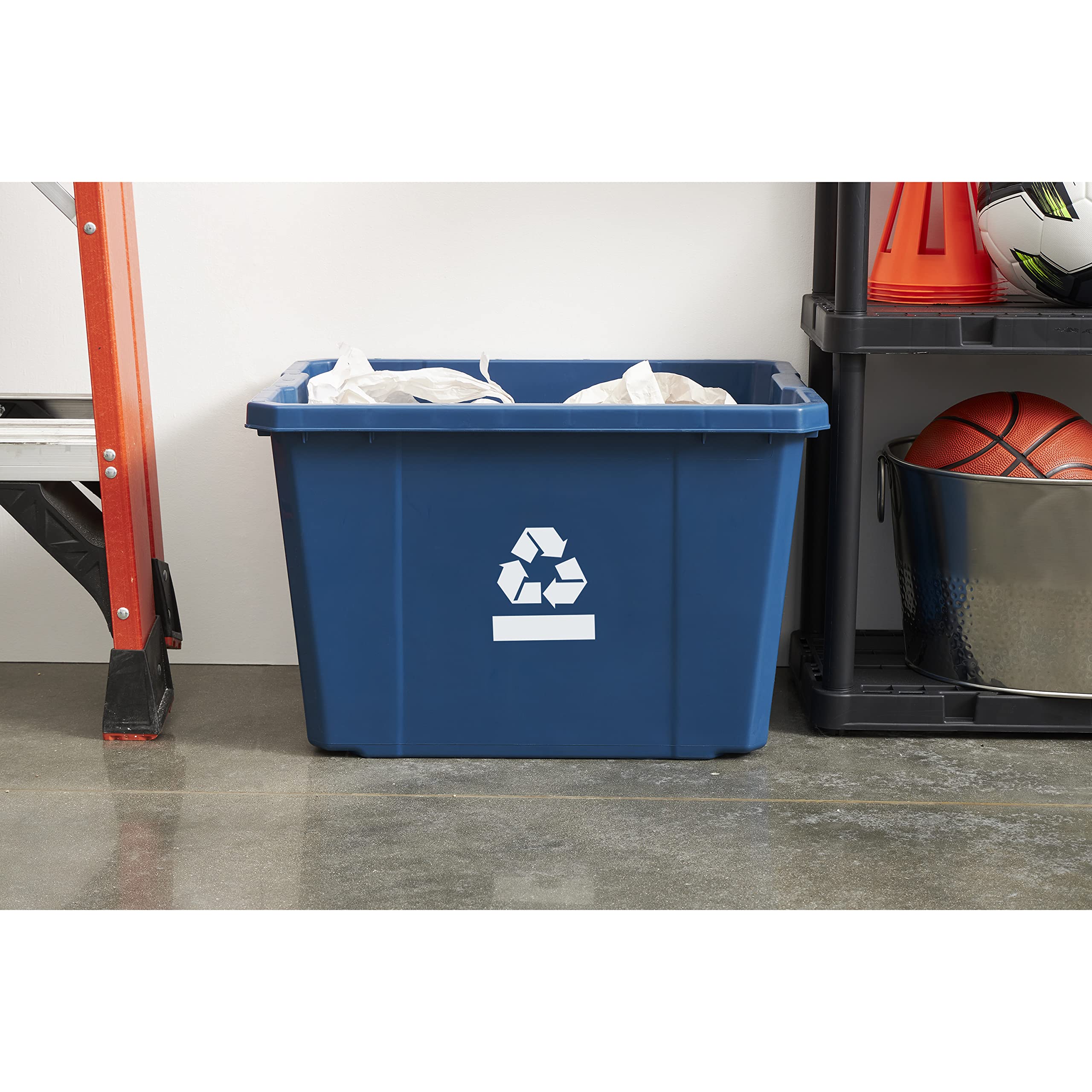 Gracious Living Medium Curbside Blue Box, Plastic 17 Gallon/64 Litre Home Trash Can Refuse And Recycling Bin Container With Buil