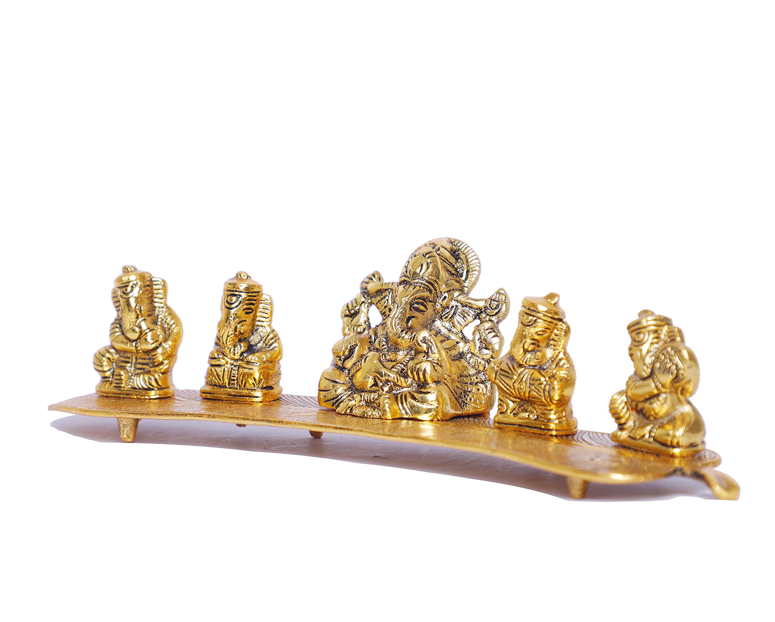 Kridaykraft White Metal Gold Plated Ganesha On Leaf With Musical Instrument Metal Statue For Pooja,Home & Office Dcor Ganesha Mu