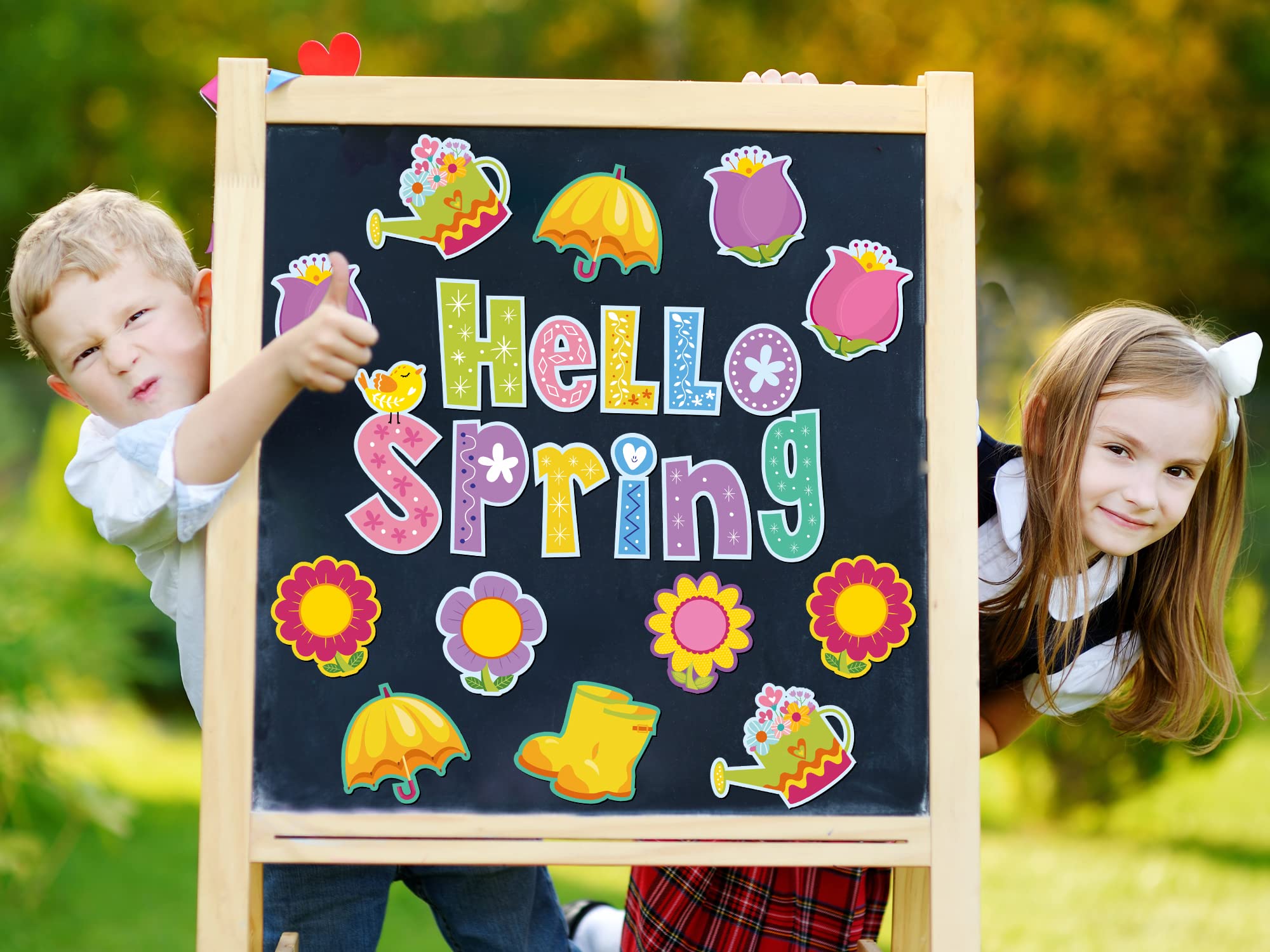Whaline 23Pcs Hello Spring Refrigerator Magnets Spring Flower Blossoms Umbrella Pattern Fridge Magnets Colorful Floral Metal Magnetic Stickers for Spring Car Metal Door Garage Cabinet Mail Box