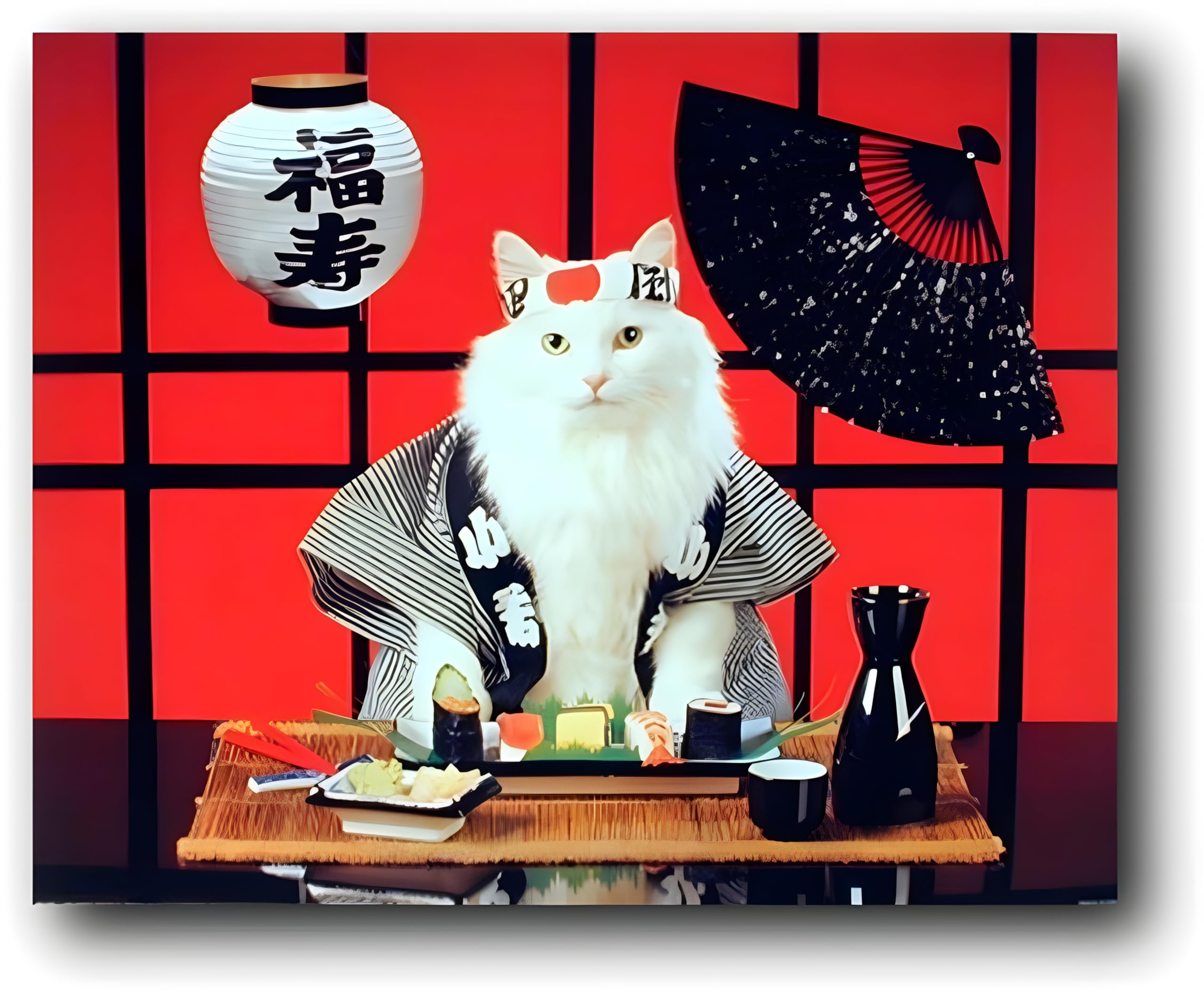 Sushi Cat (Japanese) Cute Kitten Art Print Poster (16X20)