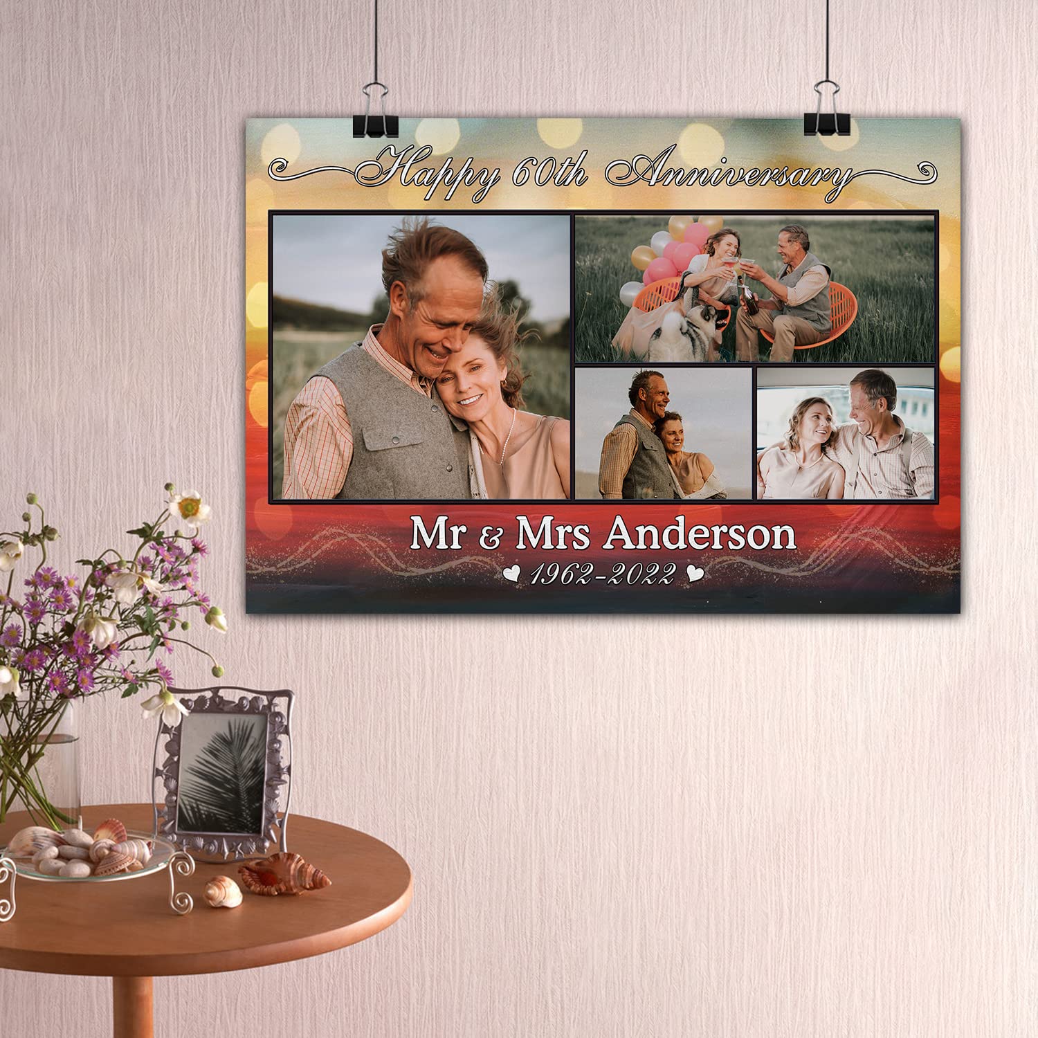 HANIKID Personalized Happy 60 th Wedding Anniversary As Mr And Mrs Grandparents Poster Holidays Keepsake Romantic Custom Canvas With Your Photo Gift For Grandma Grandpa Grandparent Decor Home Prints