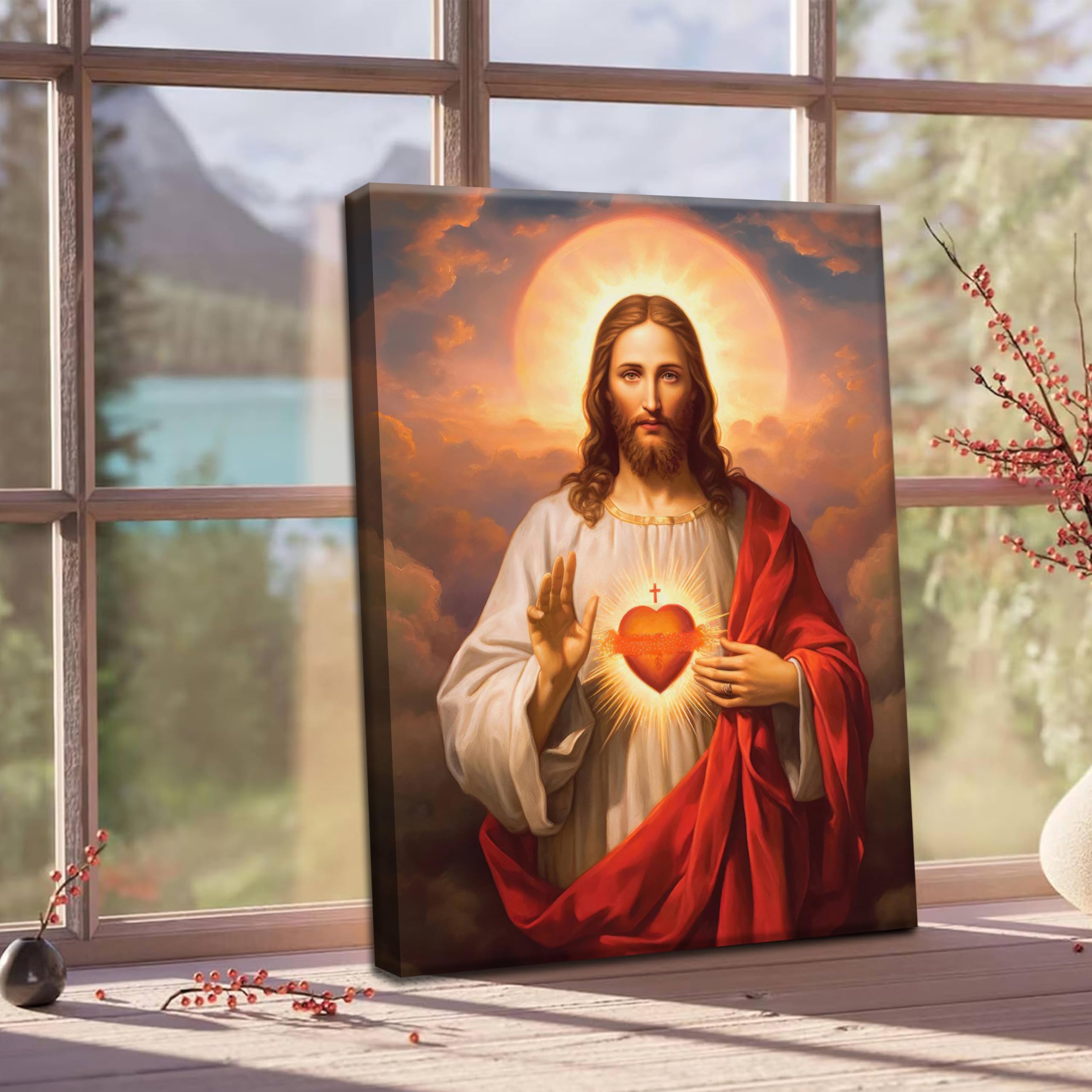 Jesus Sacred Heart Christian Wall Art, Divine Mercy Canvas Paintings Prints Posters Wall Decor, Christ Jesus Portrait Home Decor