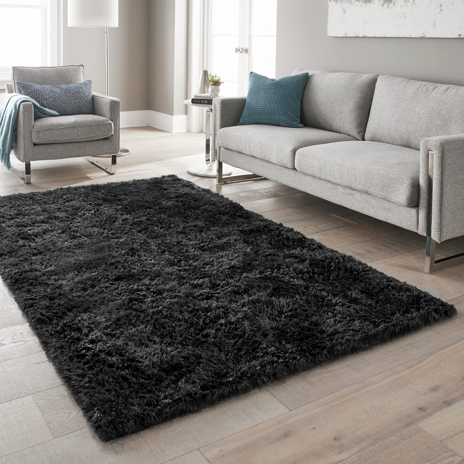 Ophanie Black Rugs for Living Room, Fluffy Furry Shaggy Fuzzy Area Rug, 5x8 Carpets for Bedroom Shag Plush Soft Large, Kids Home