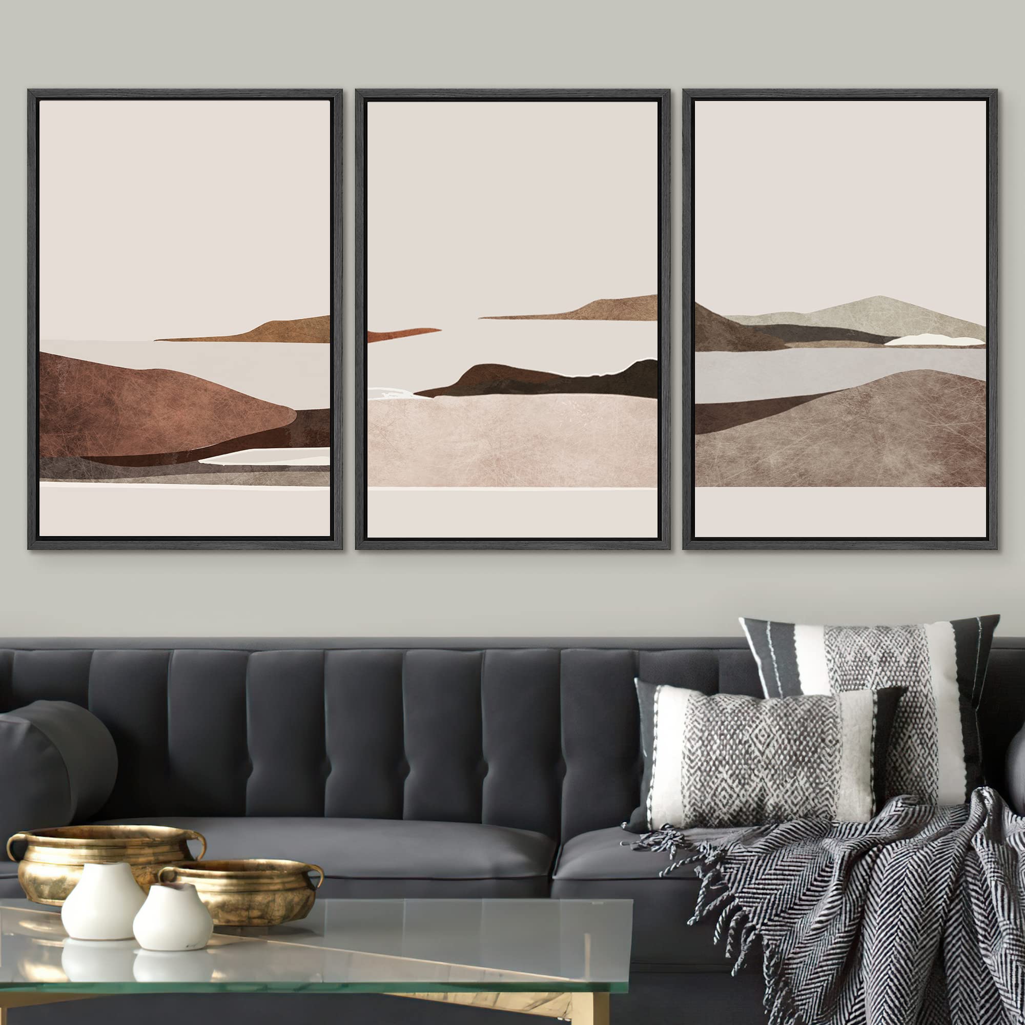 Signwin 3 Piece Framed Canvas Wall Art Flower Canvas Home Artwork Decoration For Living Room,Bedroom - 24''X36''X3 Black