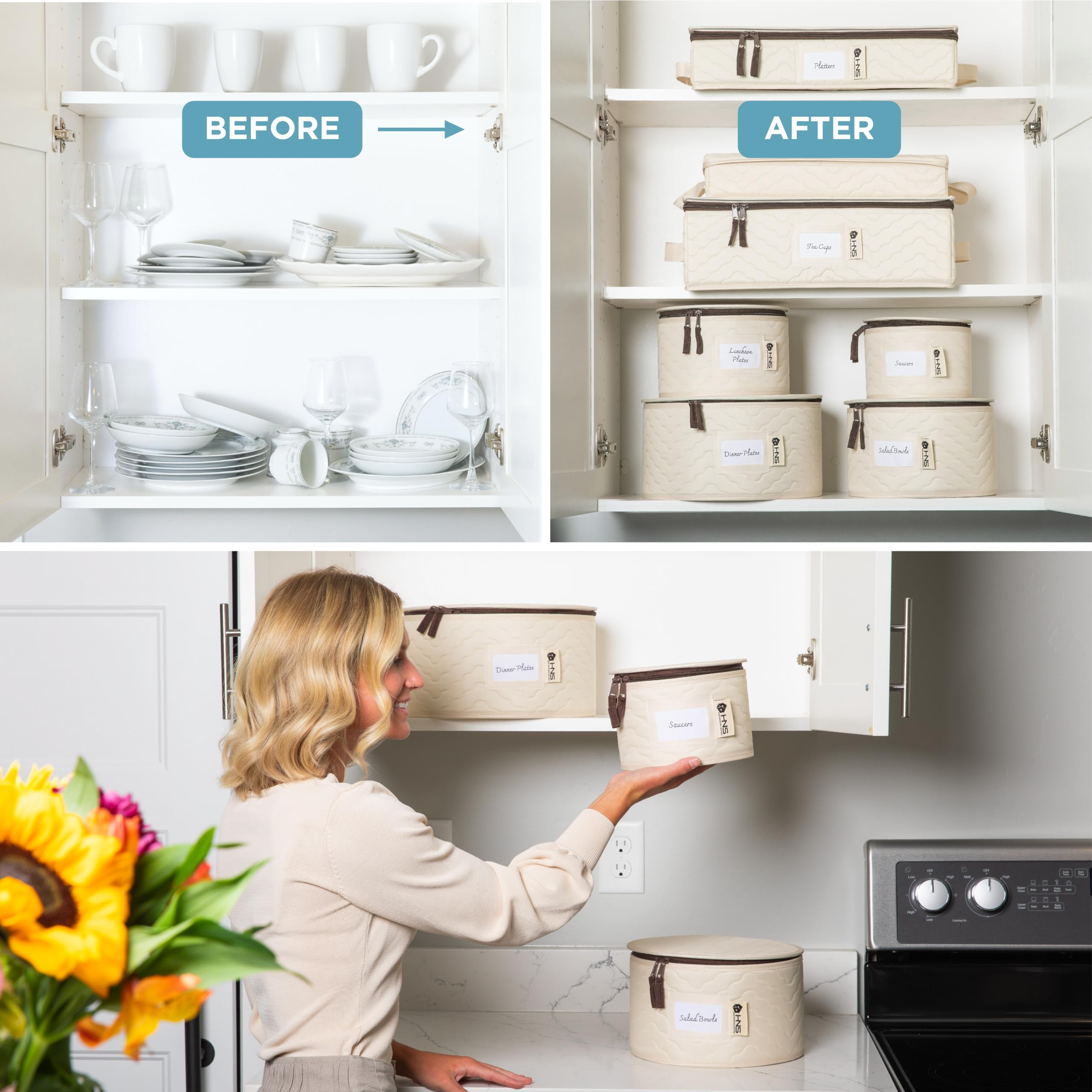 Hard Shell China Storage Containers 8-Piece Set Moving Boxes for Dinnerware, Glasses, Plates, Mugs and Saucers Sturdy Dish Organ