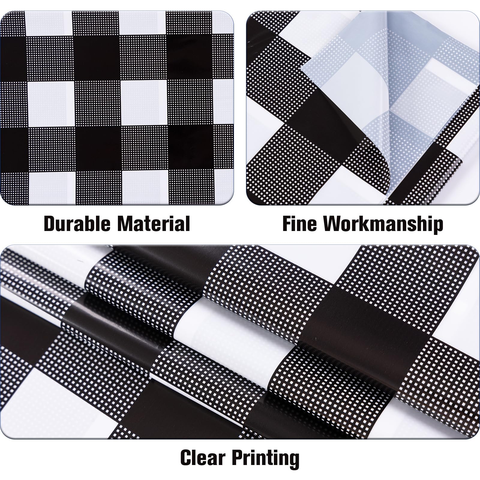 Kesfey 3 Packs Black Gingham Tablecloths 54 X 108 Inch Black And White Checkered Tablecloth Disposable Plastic Plaid Picnic Tabl