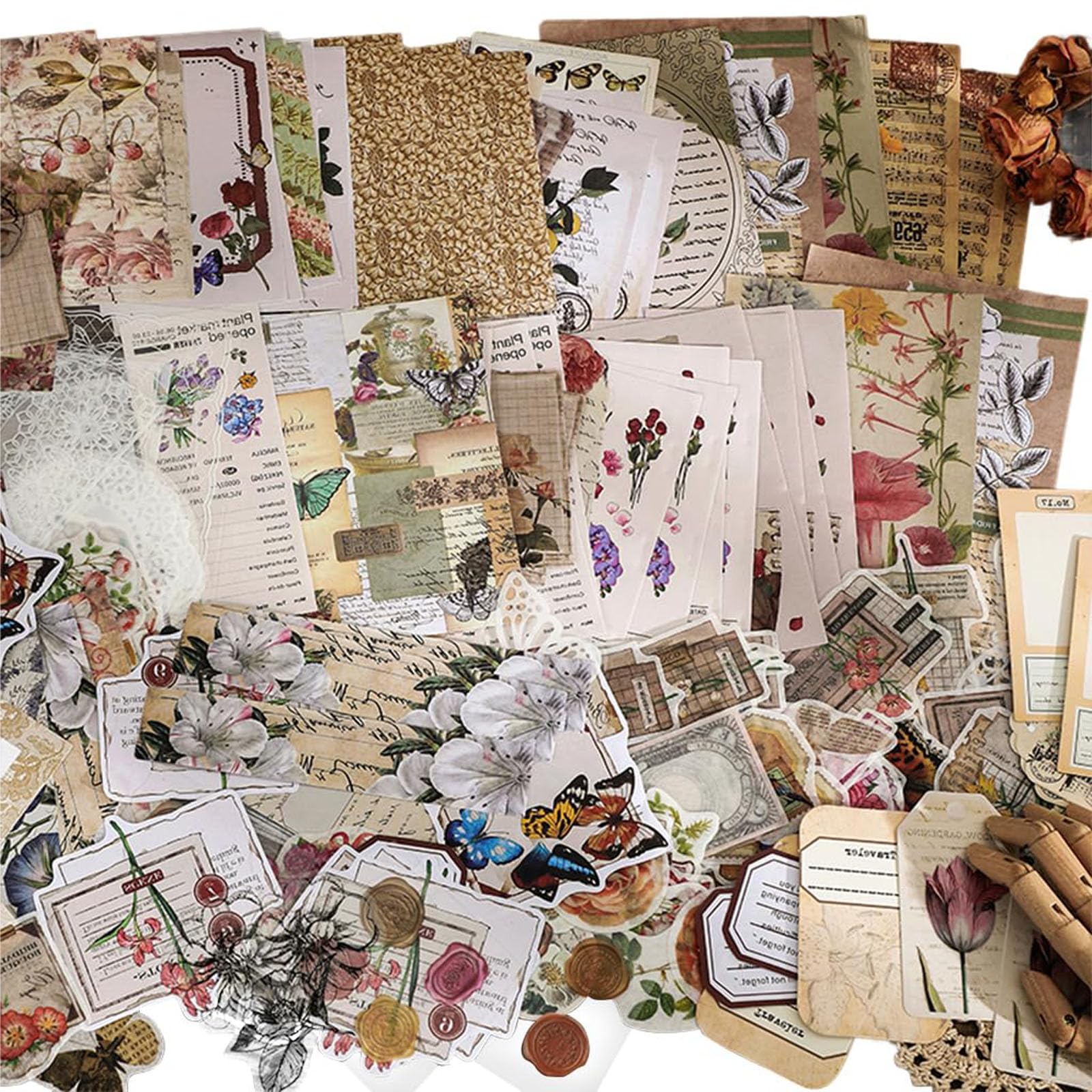 260Pcs Journaling Kit Aesthetic, Vintage Stickers and Scrapbook Paper Set, Creative Journaling Supplies for DIY Crafts and Perso
