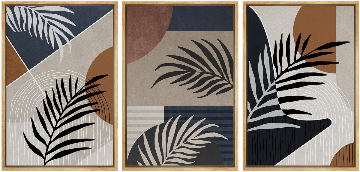 Idea4Wall Framed Canvas Print Wall Art Set Mid-Century Geometric Tropical Palm Leaf Landscape Abstract Nature Illustrations Mode