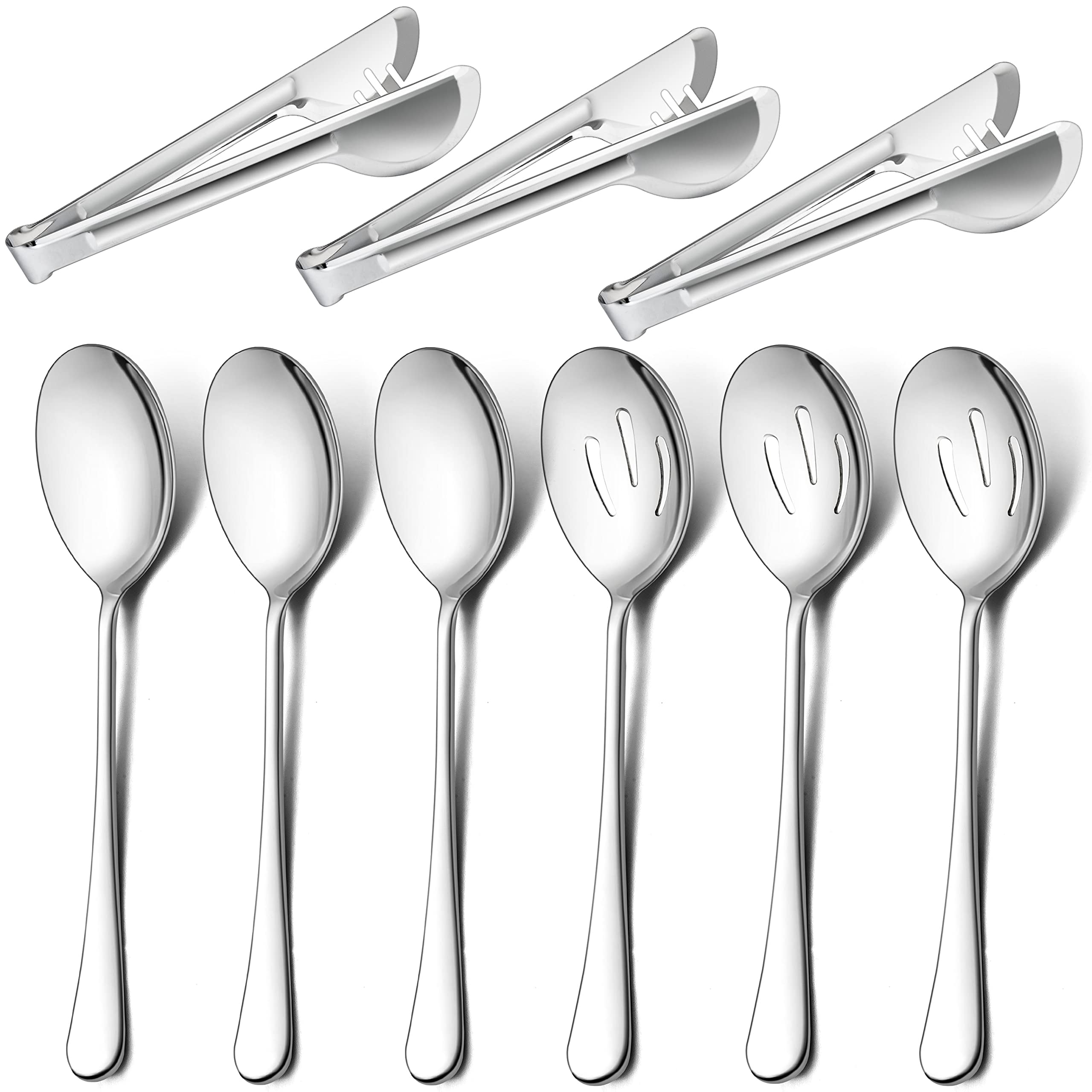 Lianyu 9-Piece Large Serving Utensils Set, 9.8 Inch Stainless Steel Buffet Banquet Catering Serving Spoons Forks And Tongs Set,