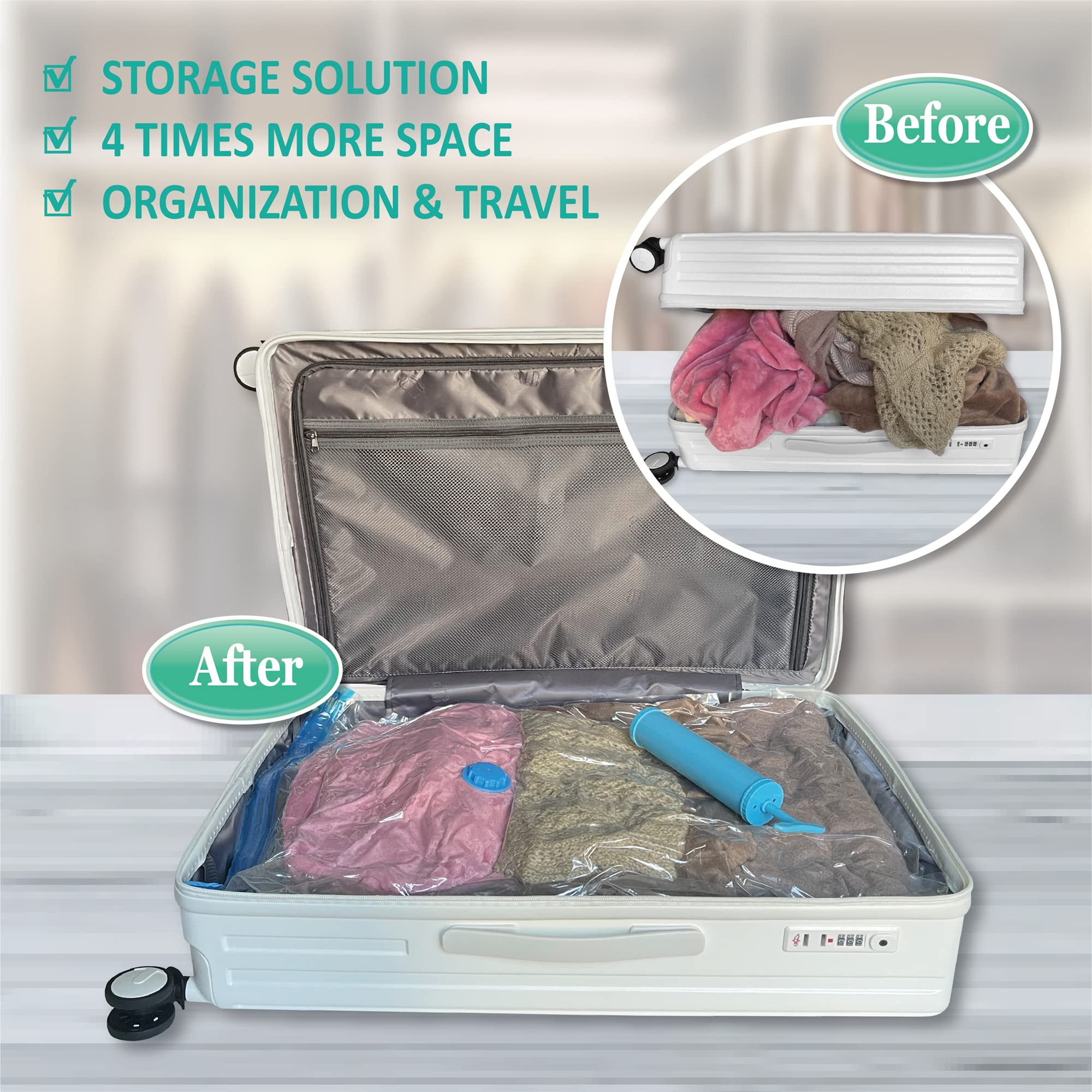 MattEasy Space Saver Vacuum Storage Bags  6 Pack Space Saver Bags with Pump  Storage Vacuum Sealed Bags for Clothes  Comforters  Blankets  Bedding (6 Small)