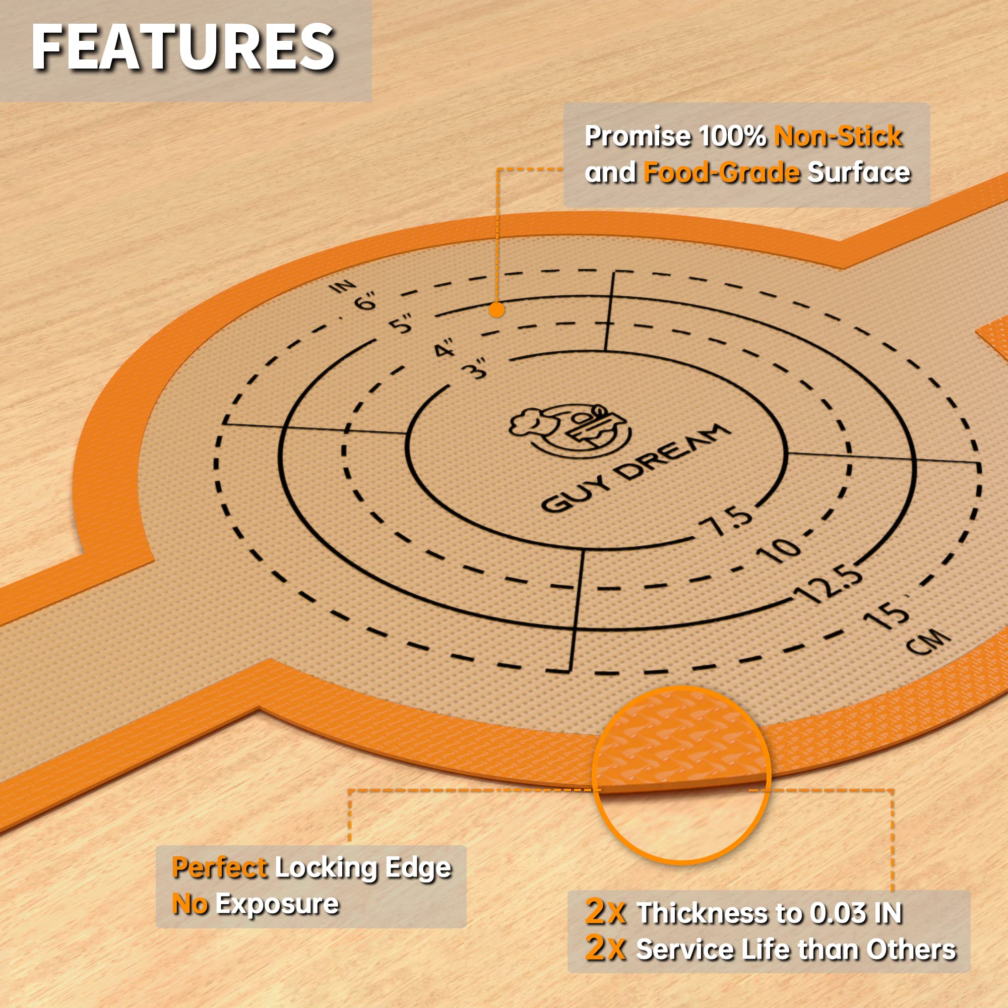 GUY.DRE.MAT Silicone Baking Mat for Sourdough - 20.8" x 8.3", Green & Orange, Model S070-05, Includes 2 Pieces with Storage