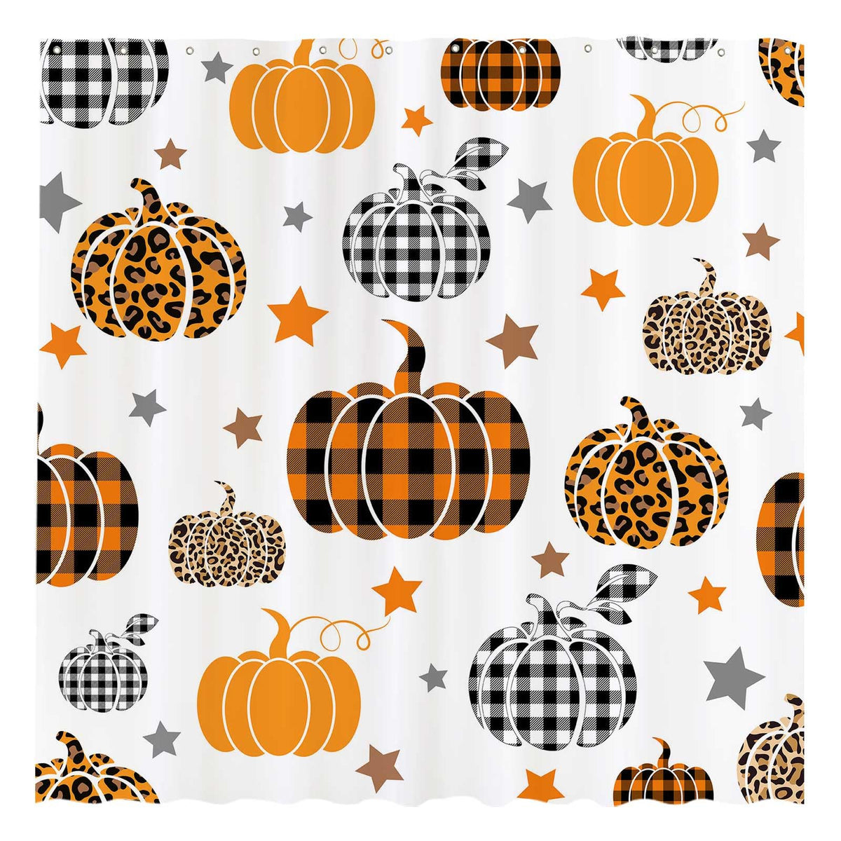 Funnytree 72''X72'' Autumn Pumpkin Fall Halloween Thanksgiving Harvest Buffalo Check Farmhouse Shower Curtain For Bathroom Decor