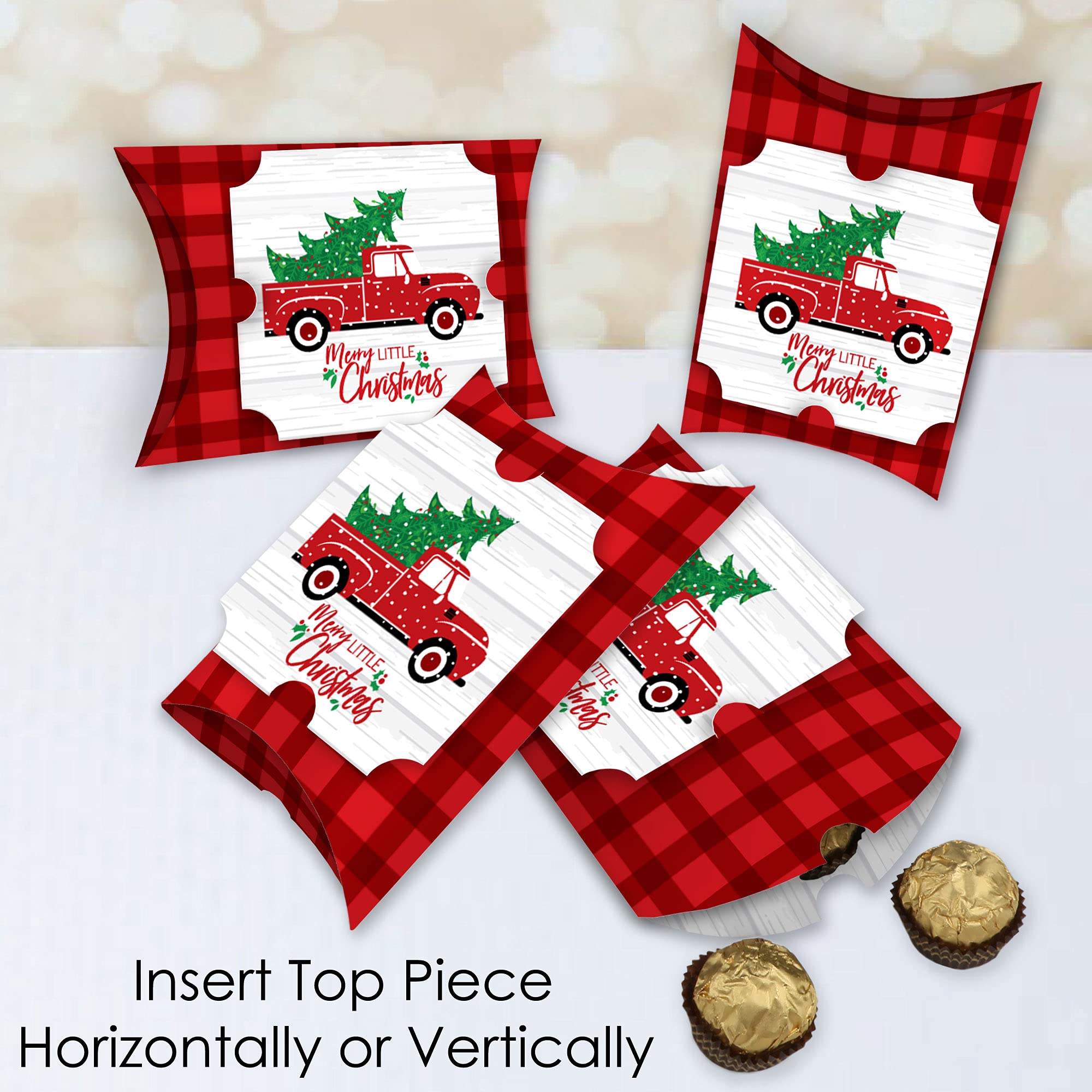 Big Dot Of Happiness Merry Little Christmas Tree - Favor Gift Boxes - Red Truck Christmas Party Large Pillow Boxes - Set Of 12