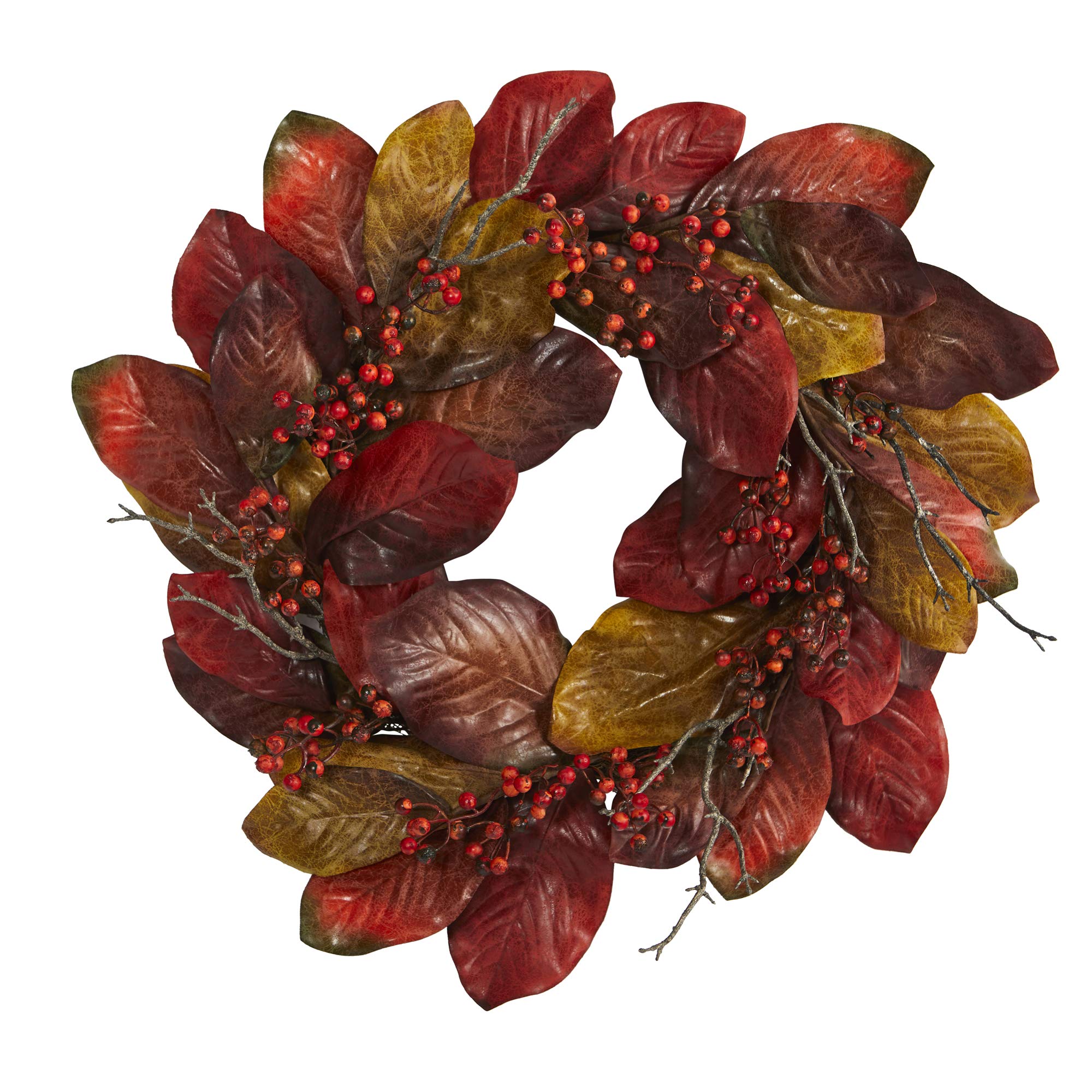 Nearly Natural 24in. Harvest Magnolia Leaf and Berries Artificial Wreath