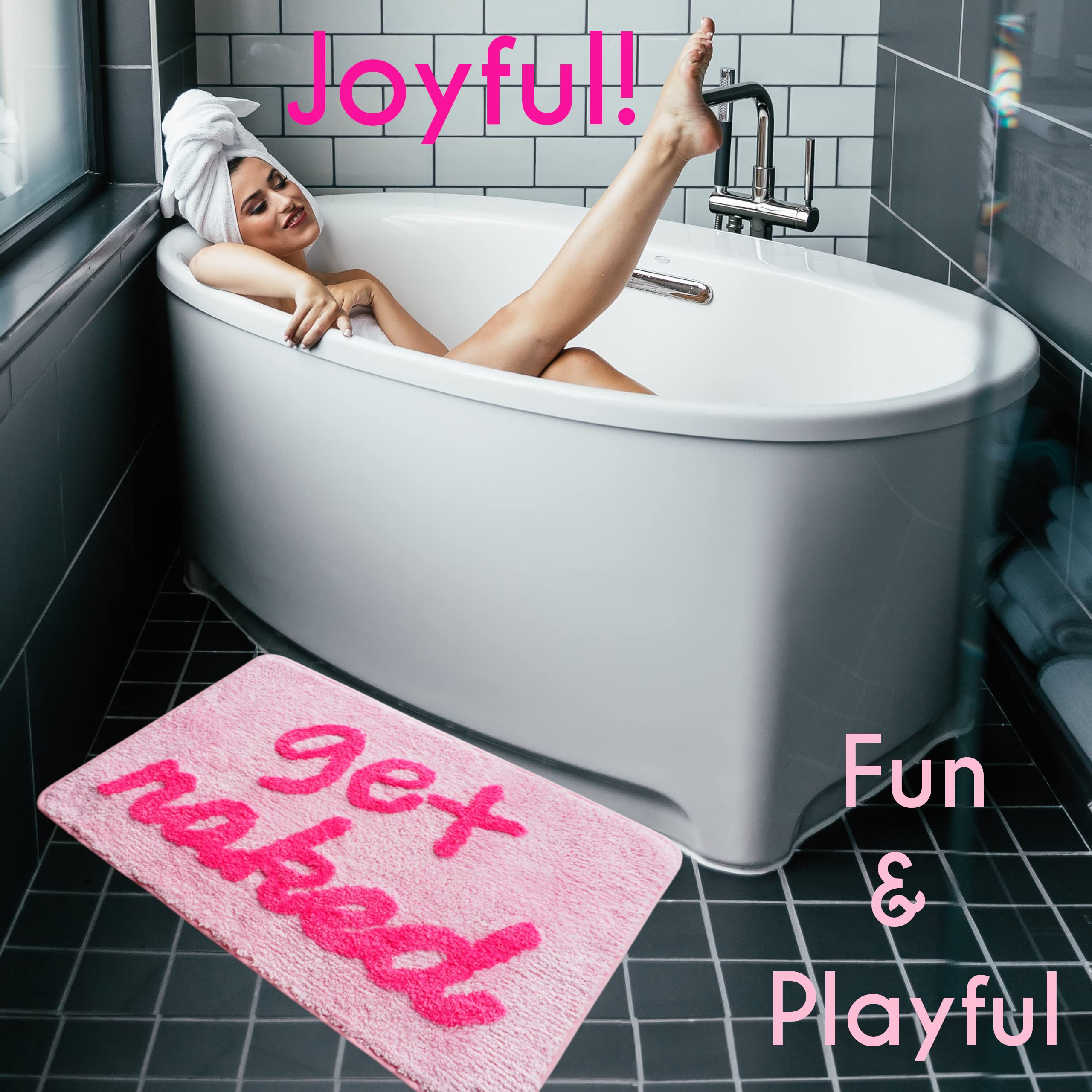 Evovee Get Naked Bath Mat Pink Funny Cute Bathroom Rugs Peach Blush Rug Shower Funny Bathroom Decor for Girls Fun Cute Bath Mat Non-Slip Washable