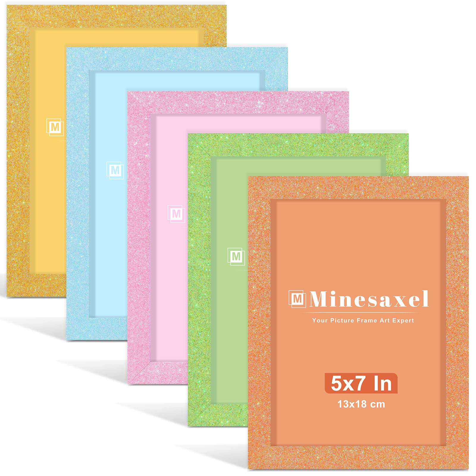 Minesaxel 8x10 Picture Frame Set of 5, Wall Gallery 8 x 10 Photo Frames, Glittering Colorful Artwork Frame for Wall or Tabletop