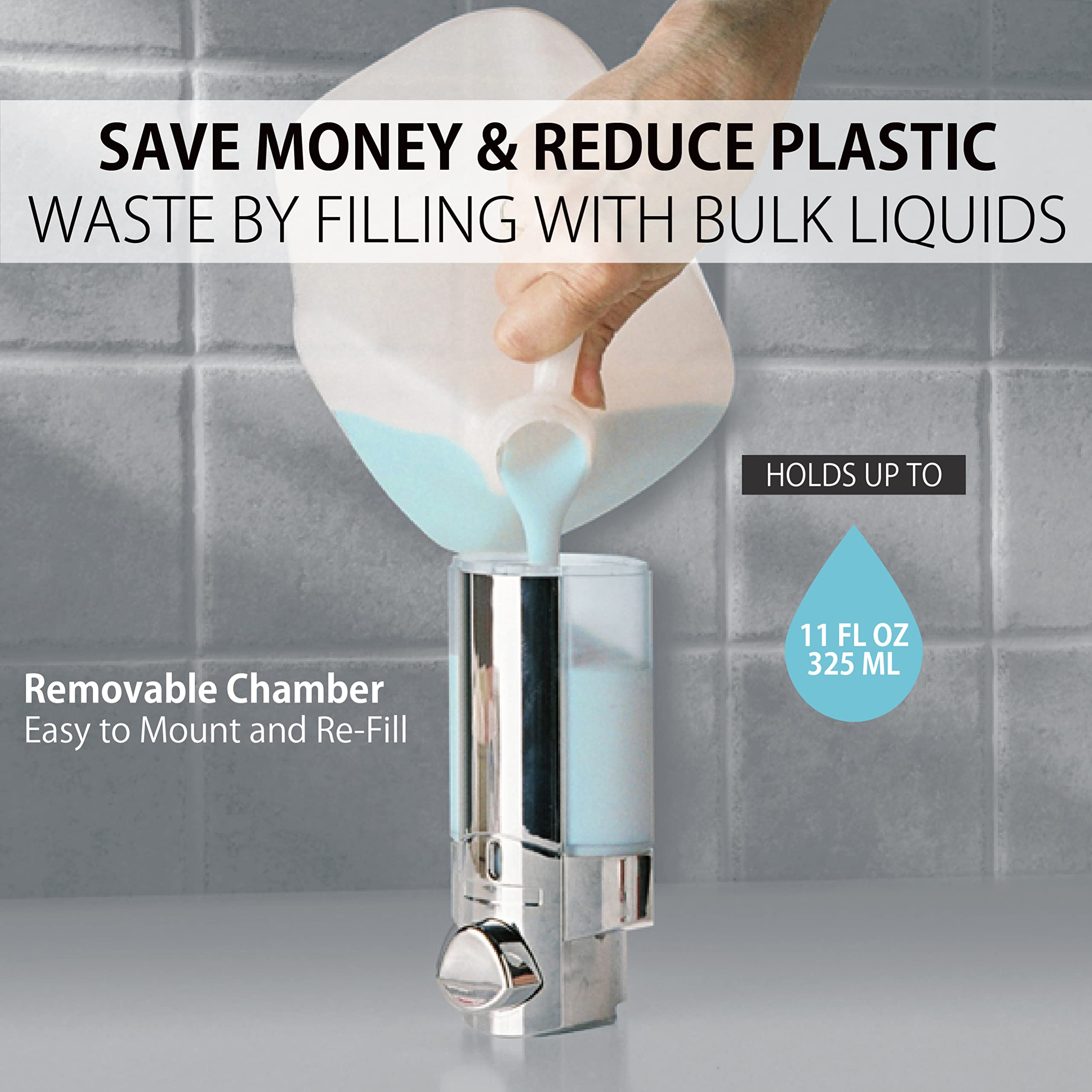 Better Living Products 76140-1 Aviva 1 Chamber Wall Mount Soap And Sanitizer Dispenser, Chrome